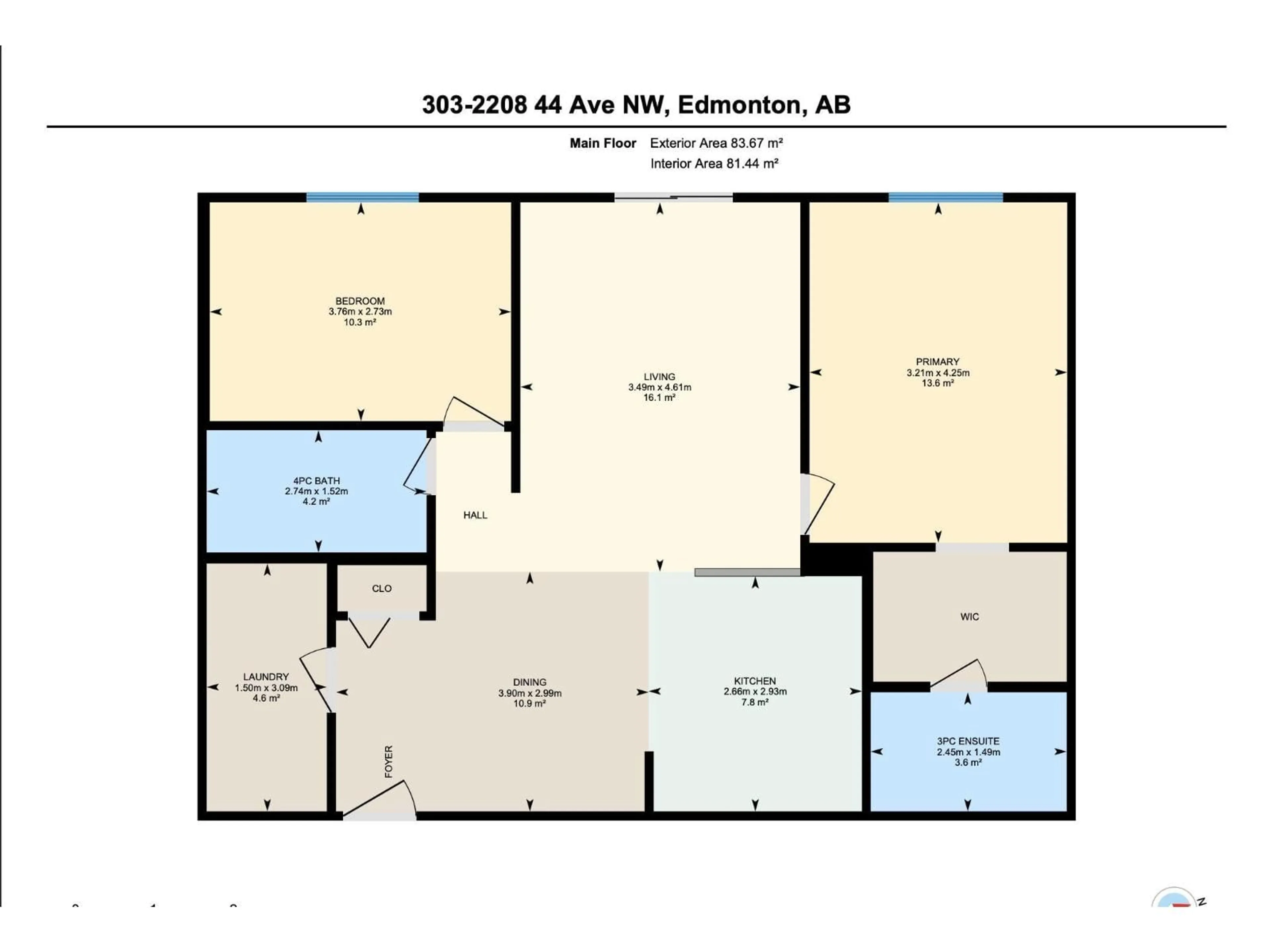 Floor plan for 303 - 2208 44 AV NW, Edmonton Alberta T6T0G6
