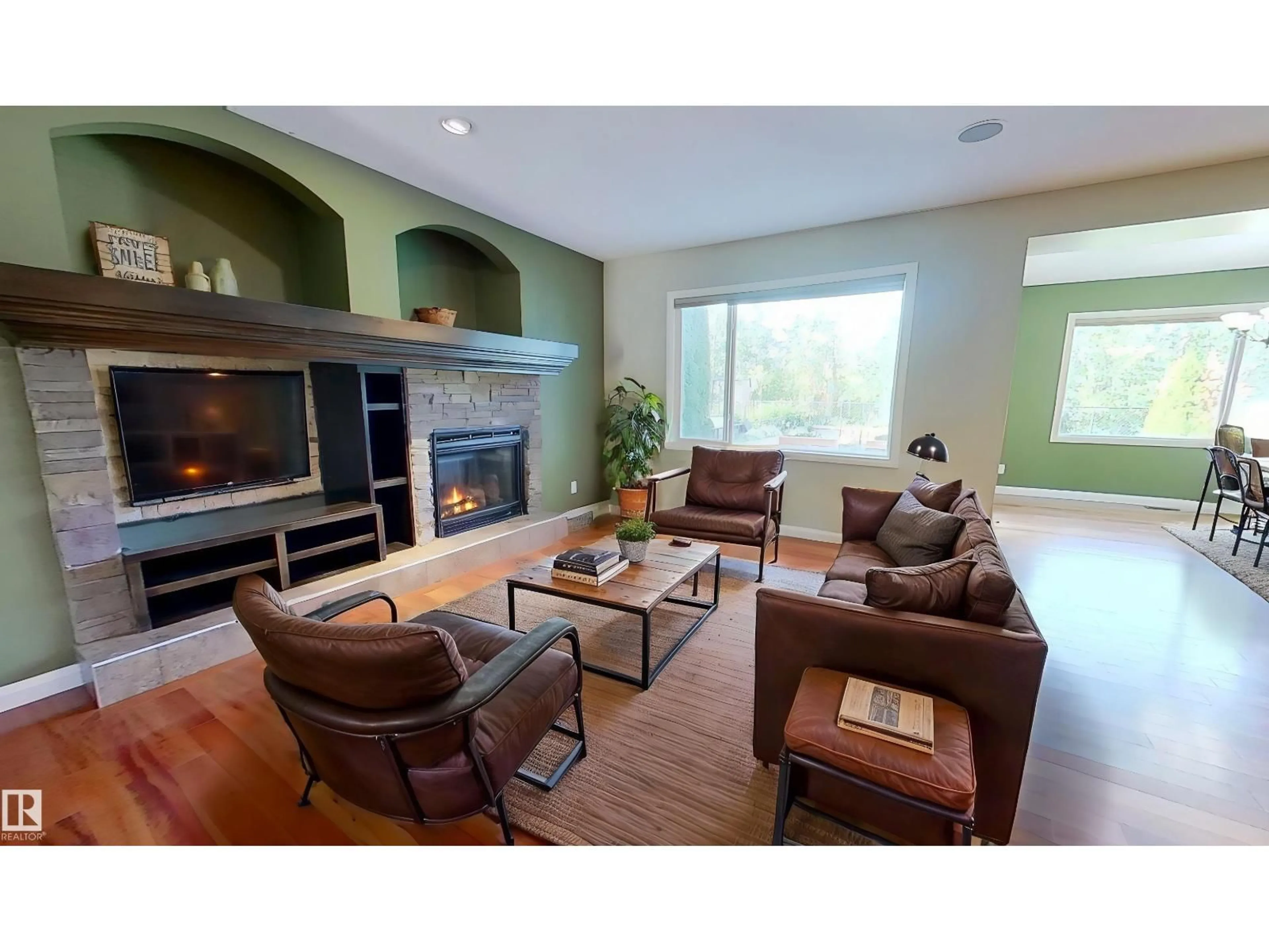 Living room with furniture, wood/laminate floor for 5168 SUNVIEW DR, Sherwood Park Alberta T8H0K3