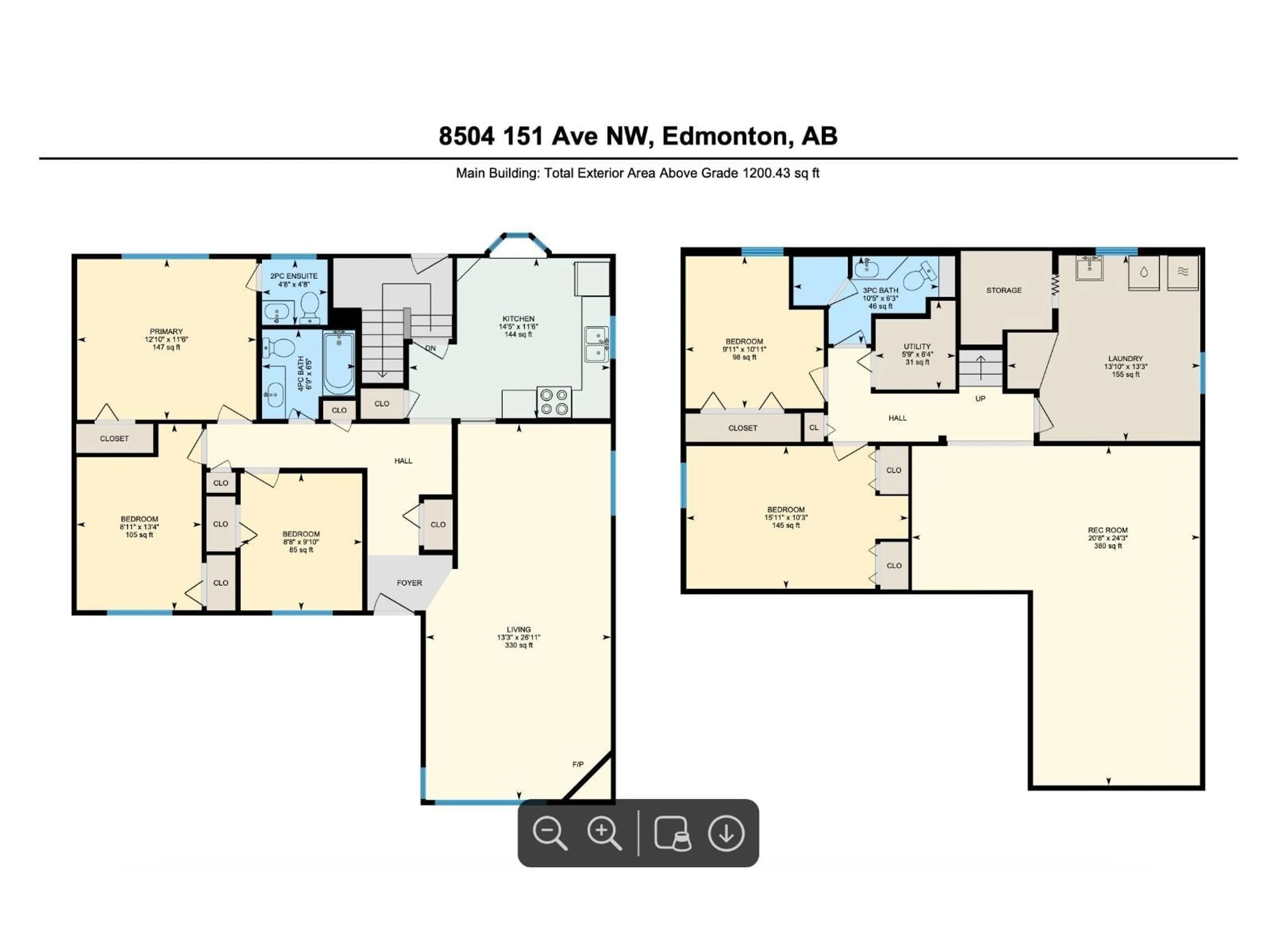Floor plan for 8504 151 AV, Edmonton Alberta T5E5X1