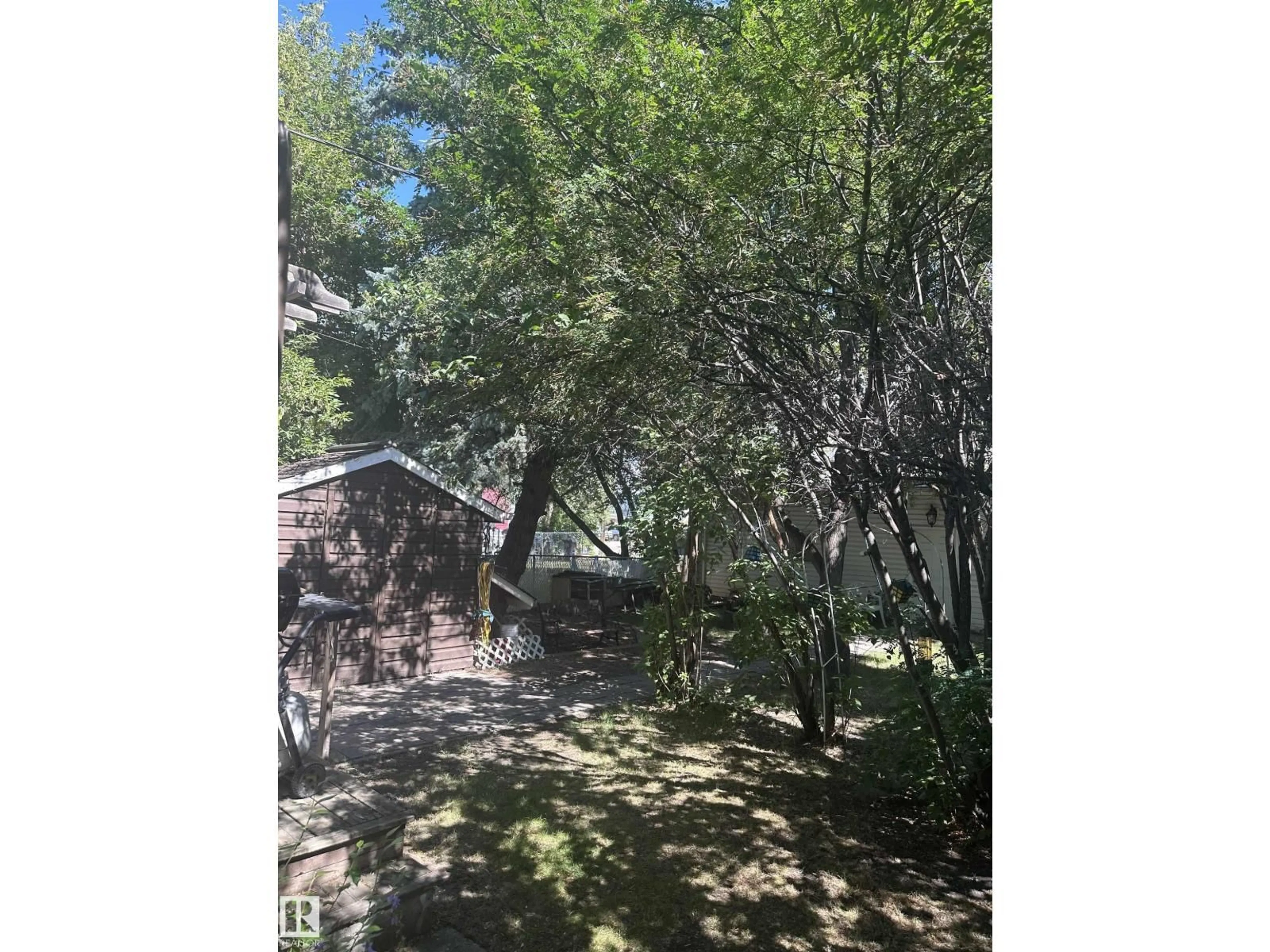 A pic from outside/outdoor area/front of a property/back of a property/a pic from drone, forest/trees view for NW - 11737 125 ST, Edmonton Alberta T5M0N7