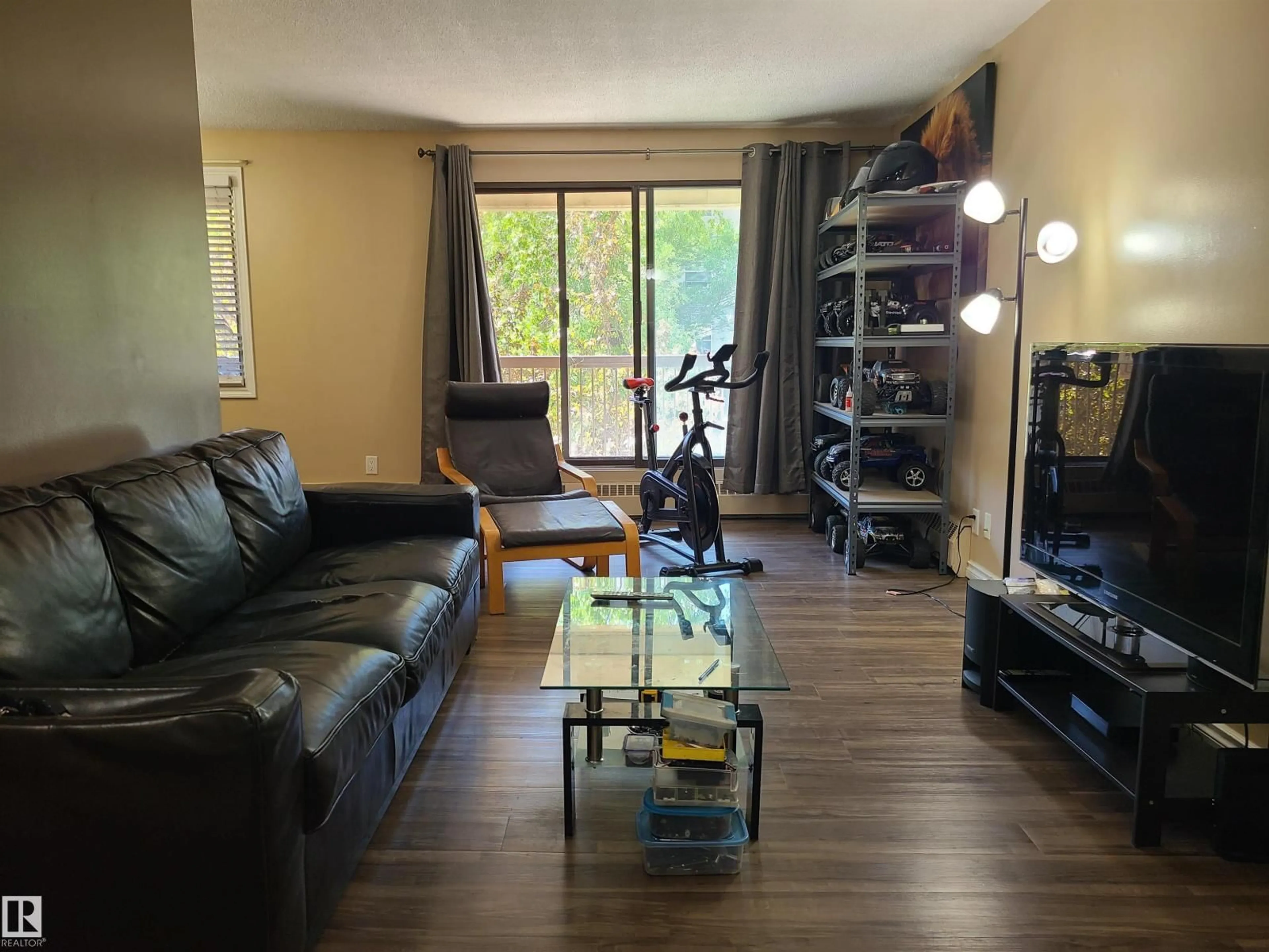 Living room with furniture, wood/laminate floor for #209 - 12841 65 ST, Edmonton Alberta T5A4N4