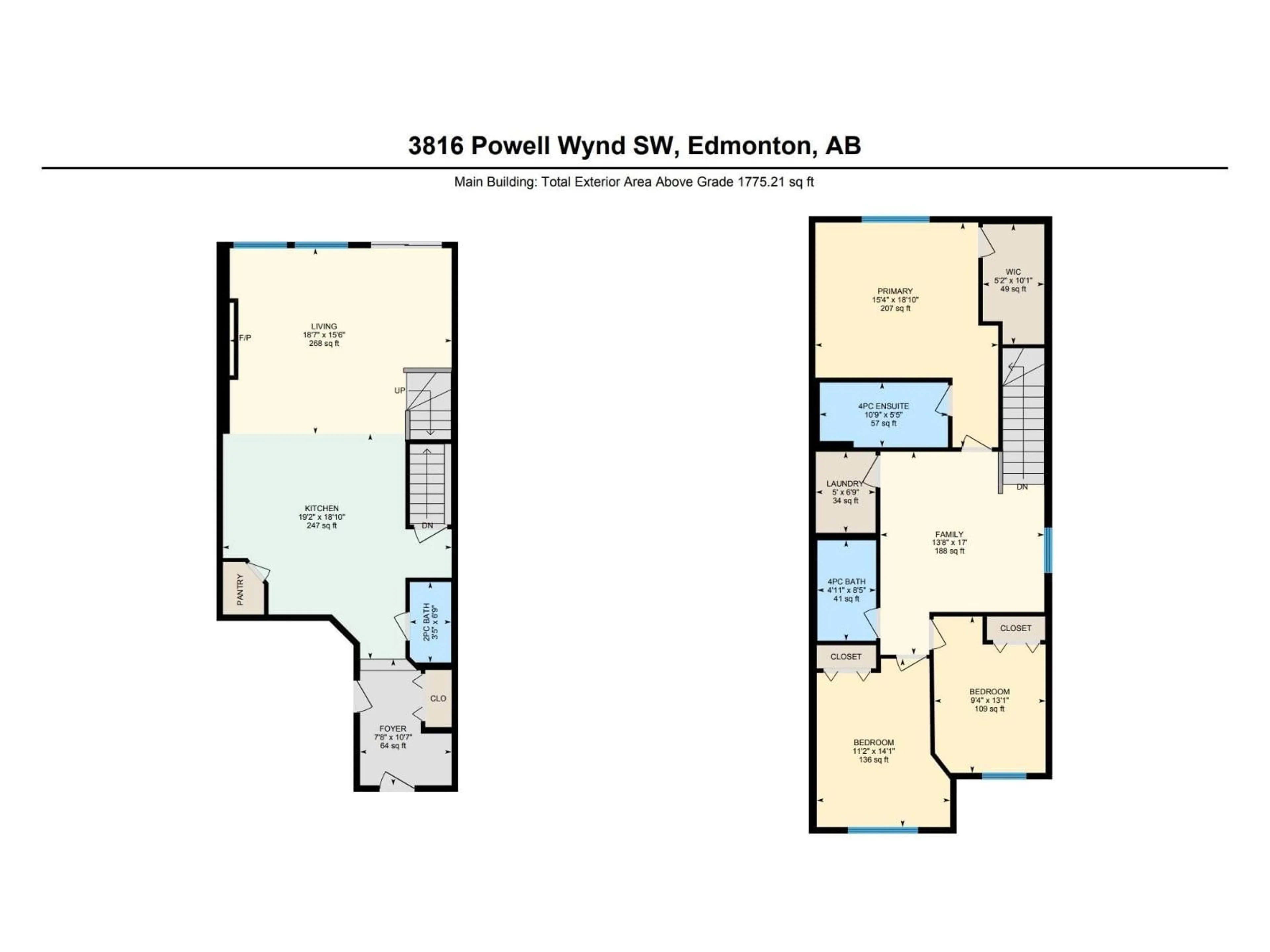 Floor plan for SW - 3816 POWELL WD, Edmonton Alberta T6W1A3