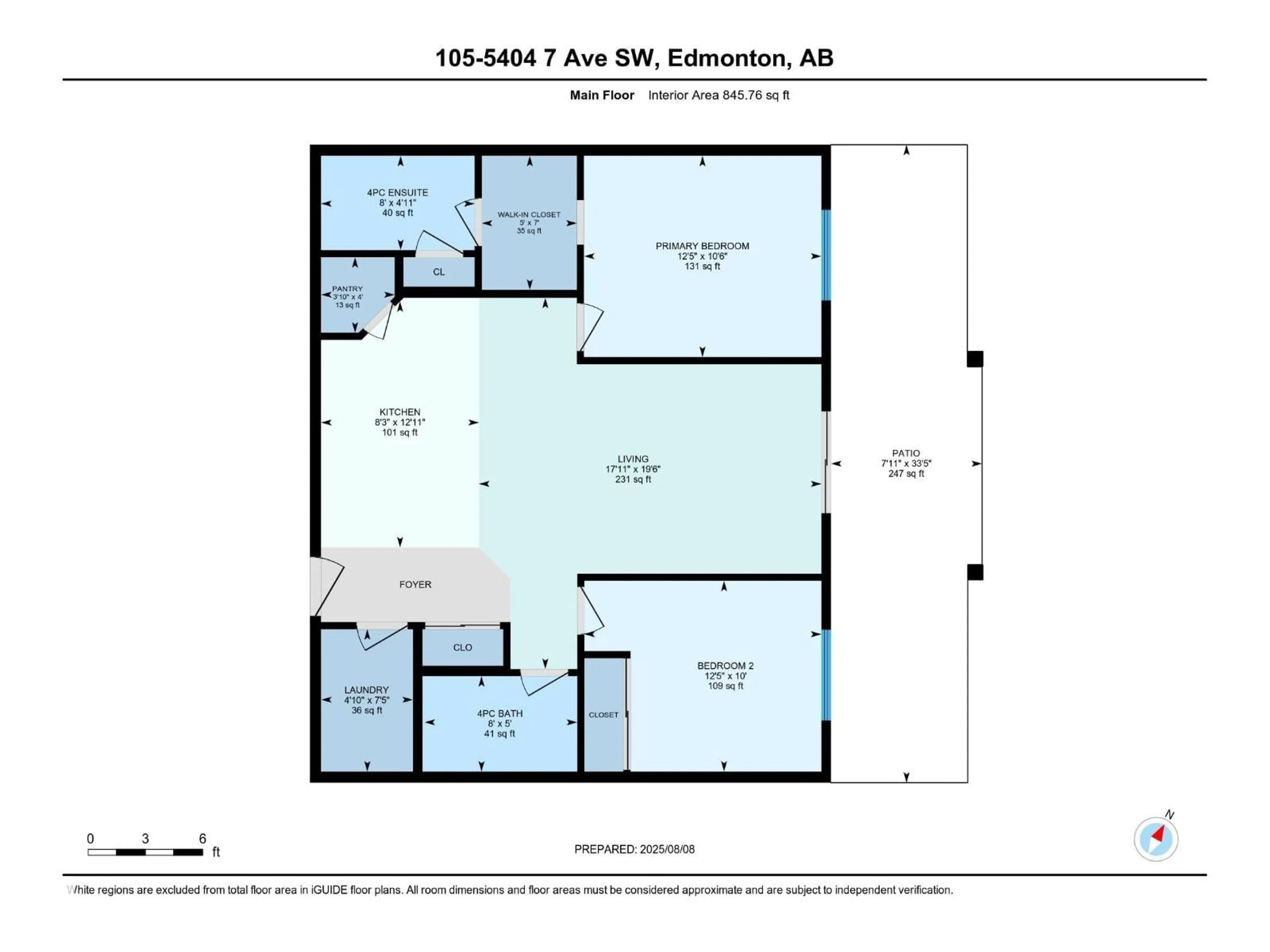 Floor plan for 105 - 5404 7 AV, Edmonton Alberta T6X2K4