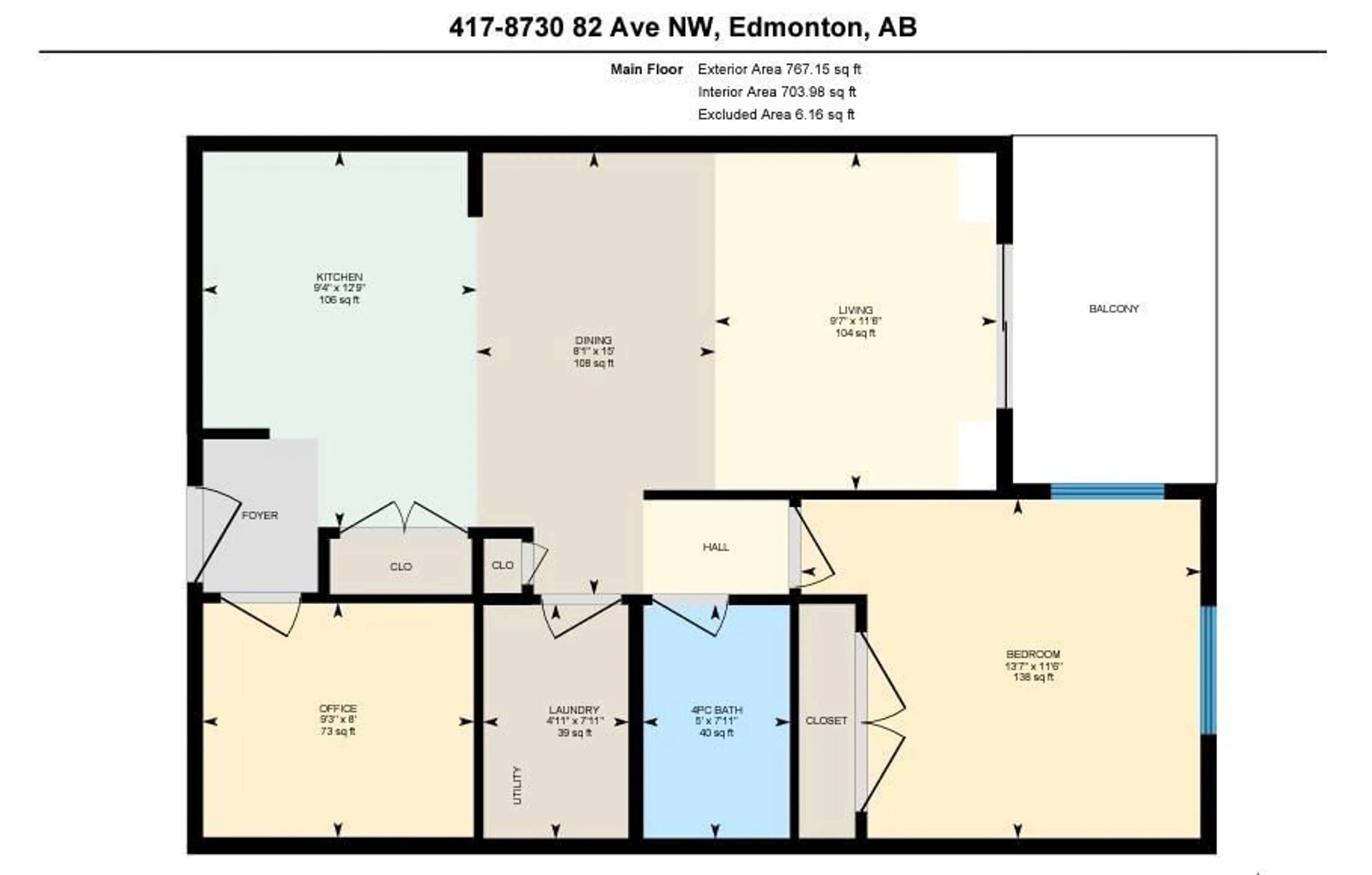 Floor plan for 417 - 8730 82 AV, Edmonton Alberta T6C0Z1