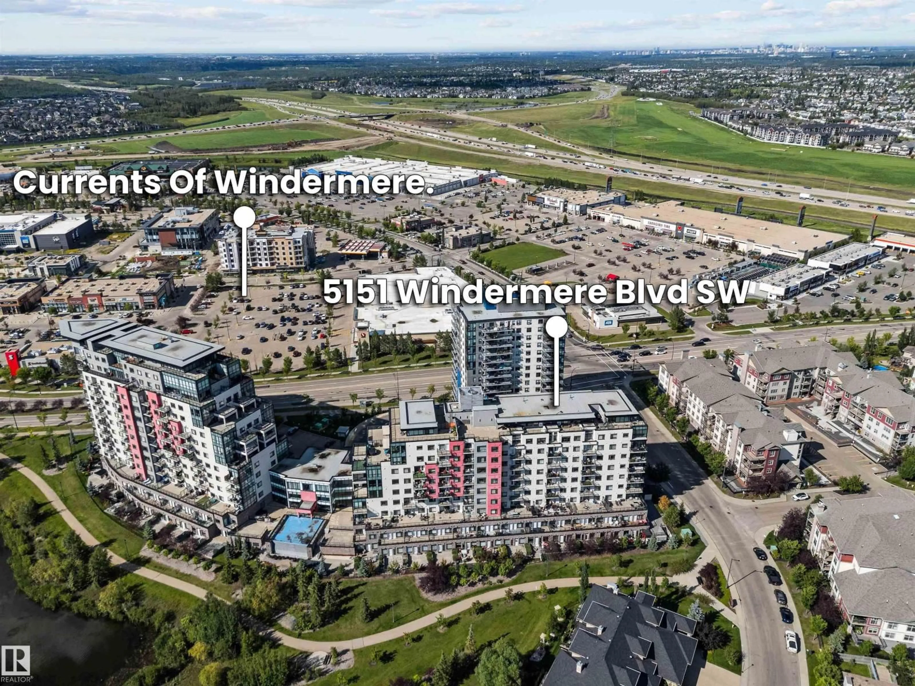 A pic from outside/outdoor area/front of a property/back of a property/a pic from drone, city buildings view from balcony for 5151 - 329 WINDERMERE BV, Edmonton Alberta T6W2K4