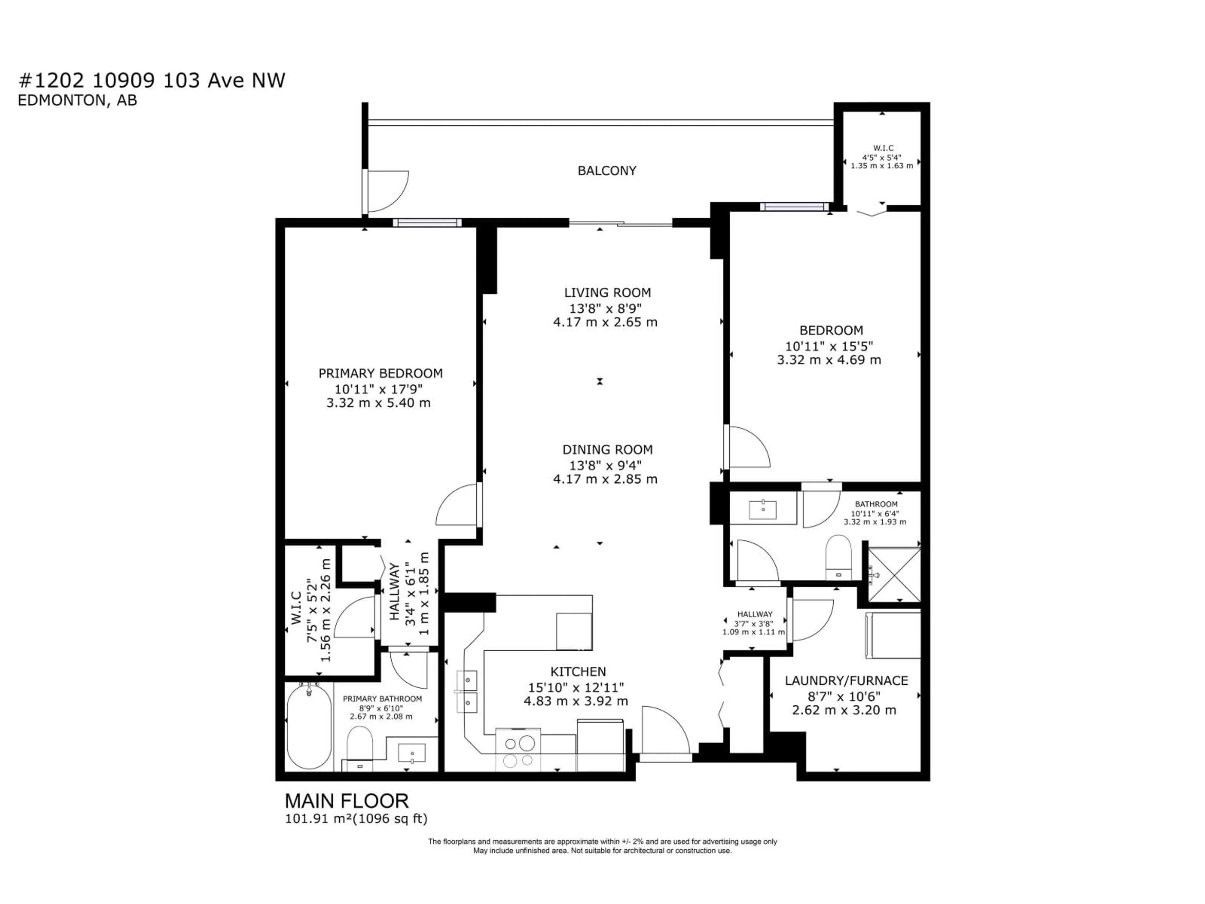 Floor plan for 10909 - 1202 103 AV NW, Edmonton Alberta T5K2W7