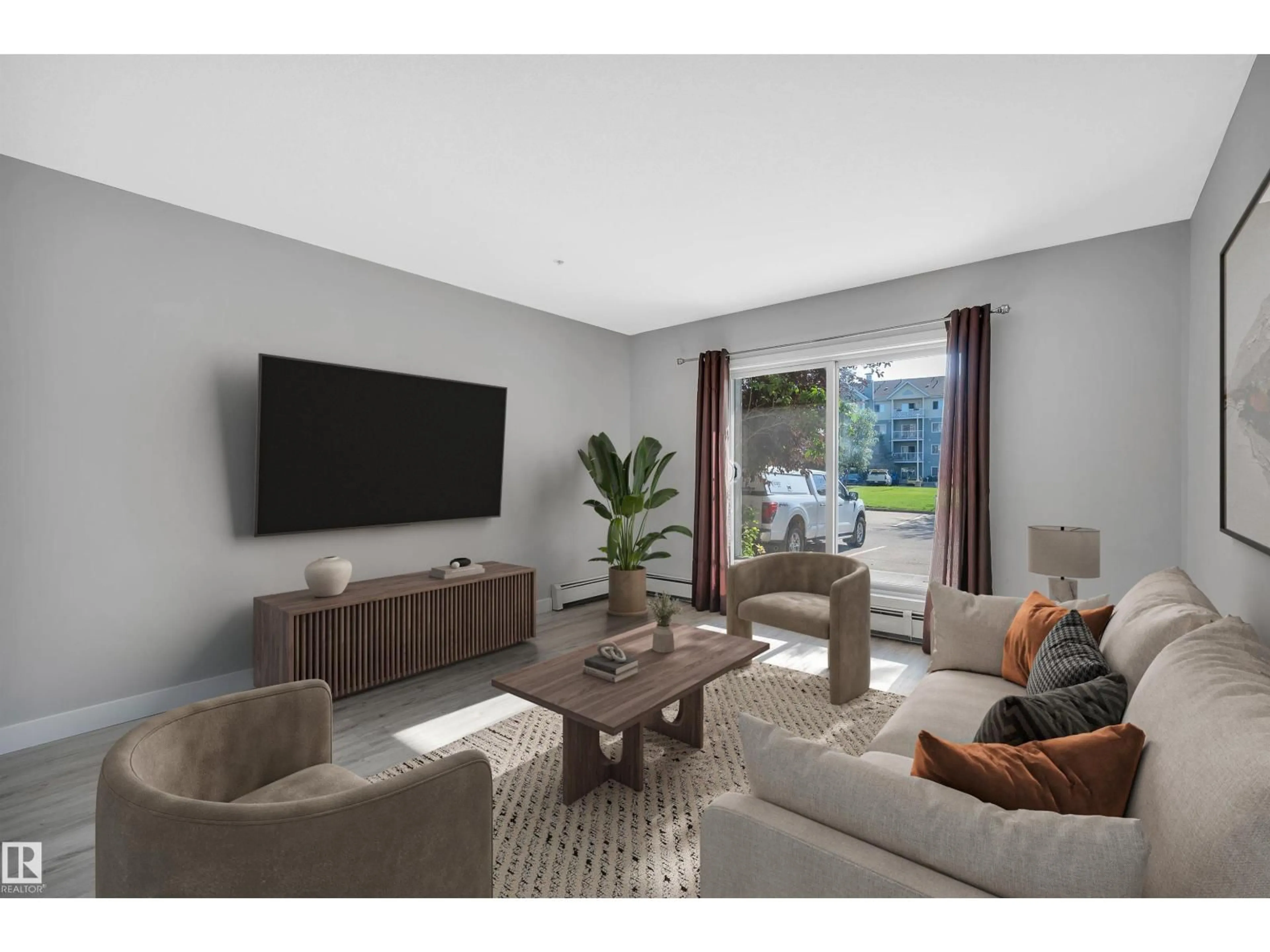 Living room with furniture, unknown for #131 WOODSMERE CL, Fort Saskatchewan Alberta T8L4N9