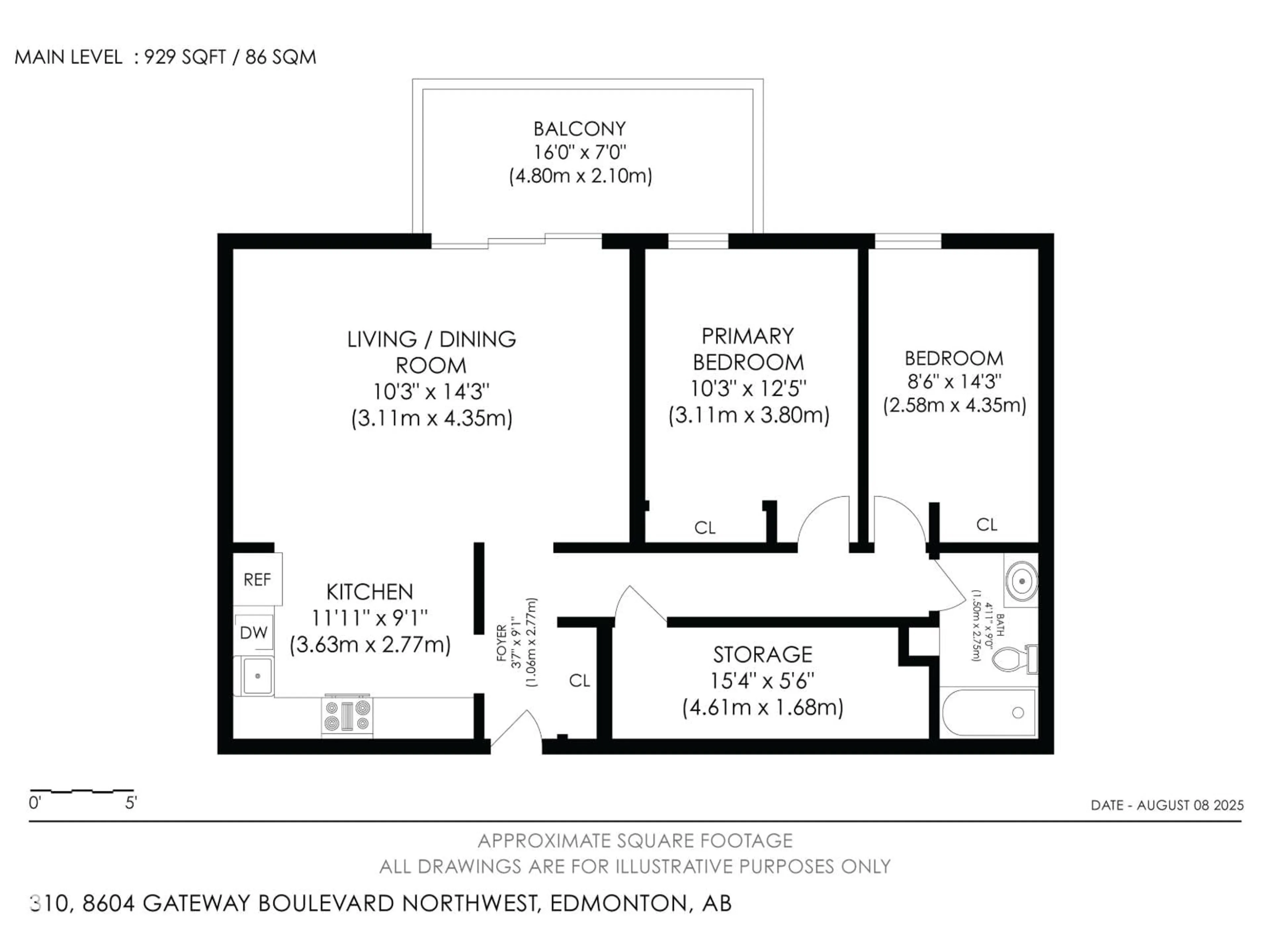 Floor plan for 310 - 8604 GATEWAY BV, Edmonton Alberta T6E4B6
