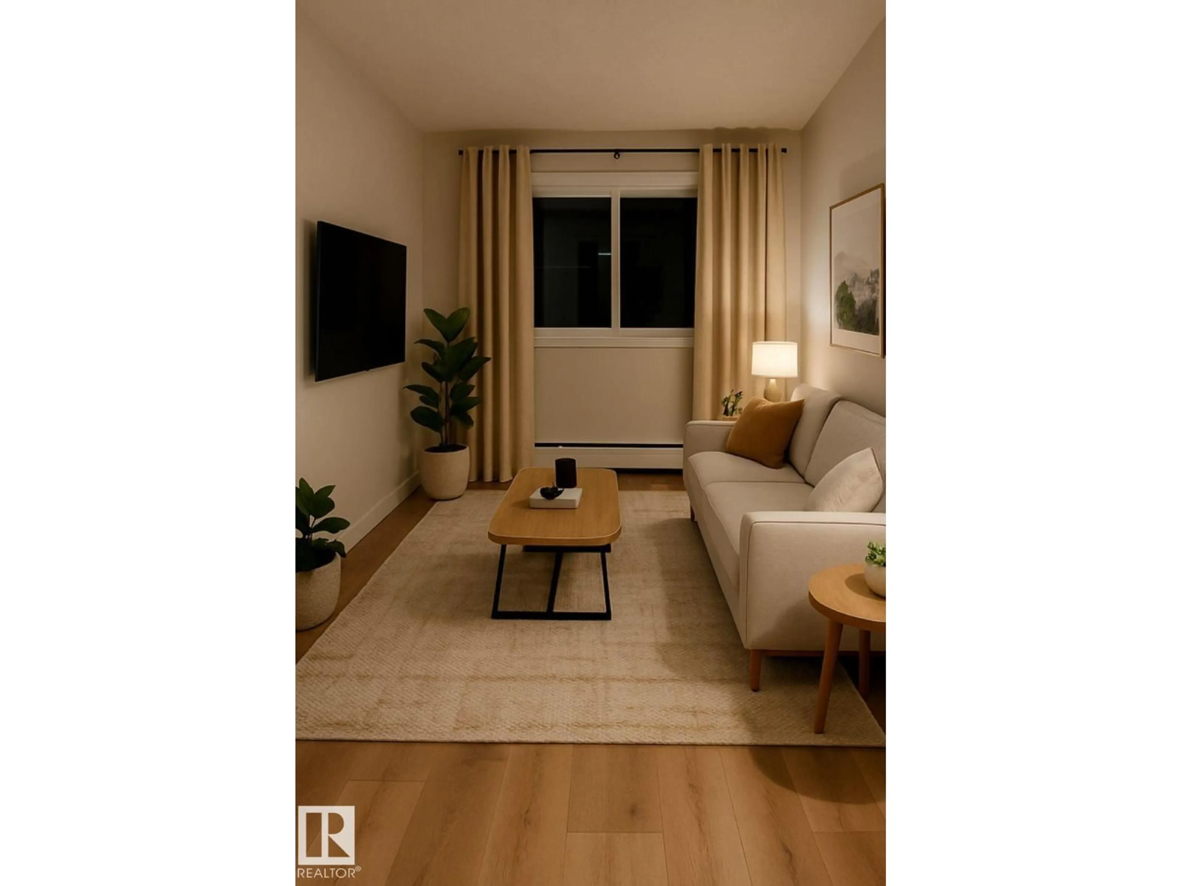 Living room with furniture, wood/laminate floor for #111 - 10529 93 ST, Edmonton Alberta T5H1X6