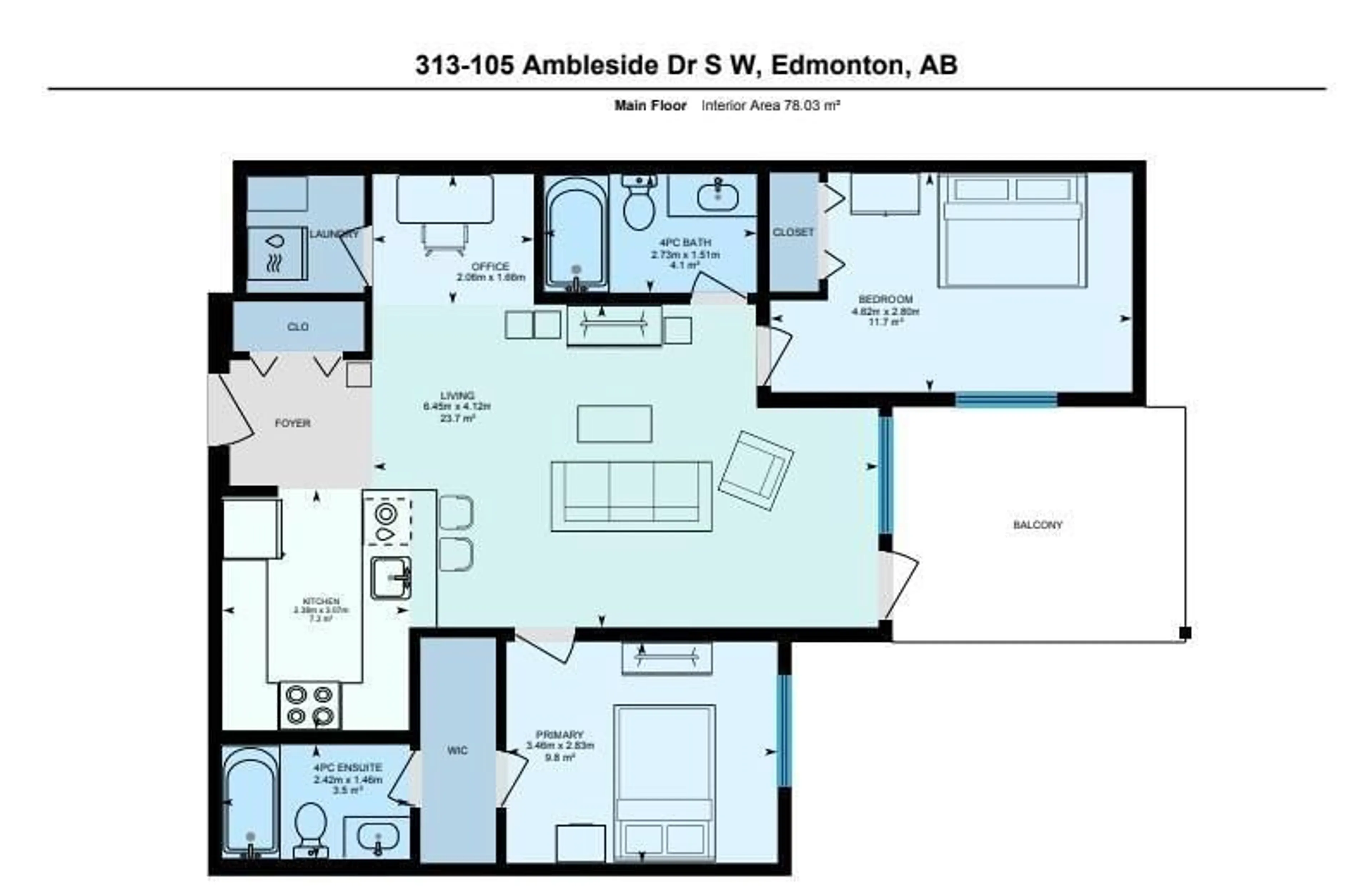 Floor plan for 105 - 313 AMBLESIDE DR, Edmonton Alberta T6W0J4