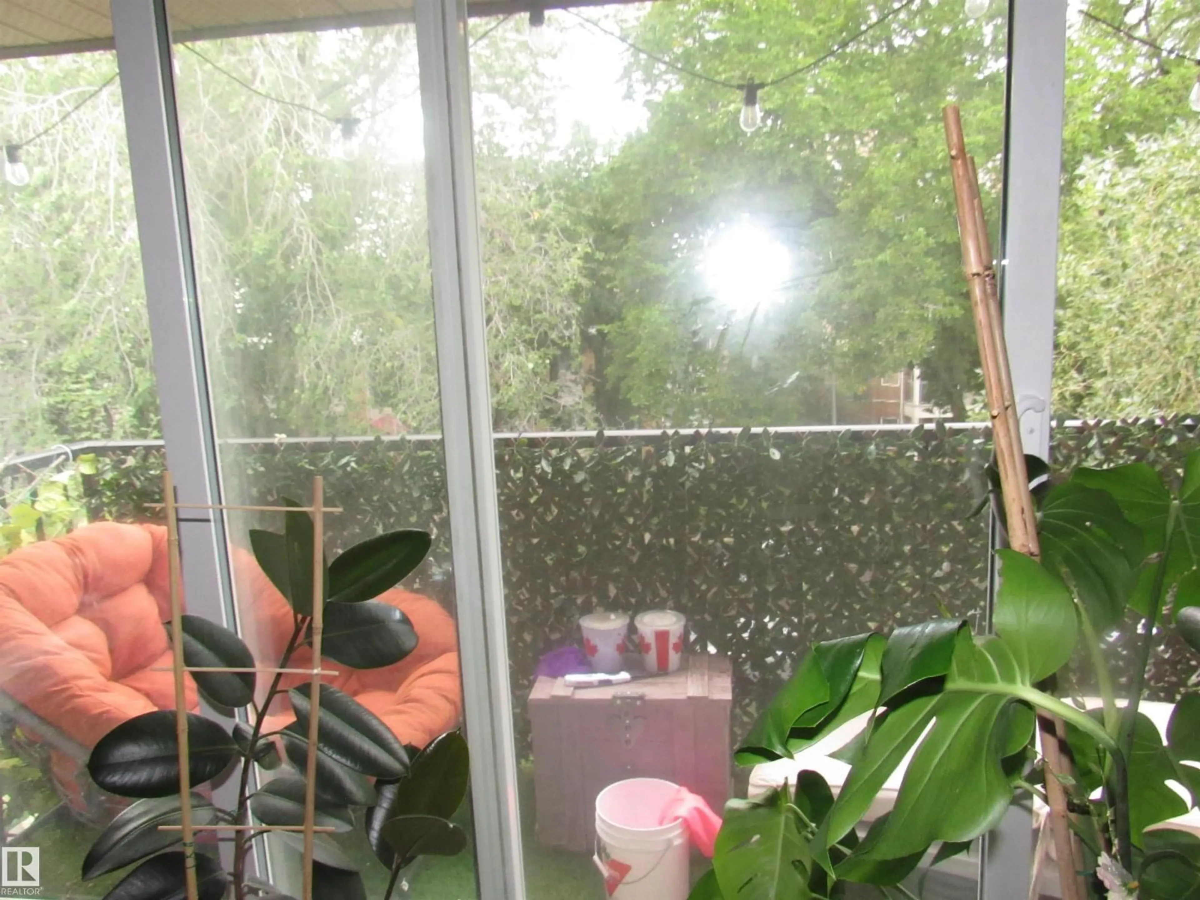 Balcony in the apartment, forest/trees view for #404 - 10335 117 ST, Edmonton Alberta T5K1X8