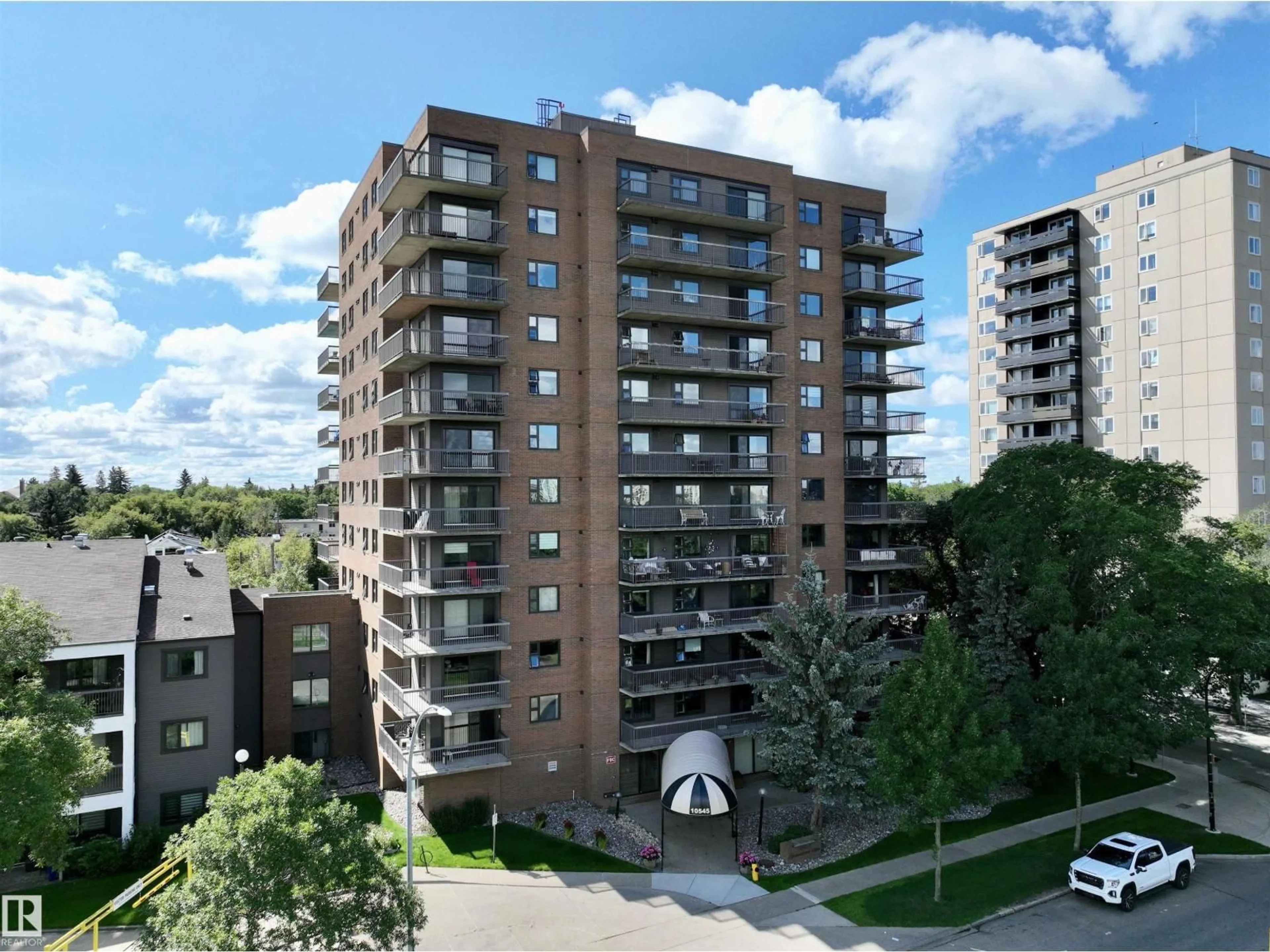 A pic from outside/outdoor area/front of a property/back of a property/a pic from drone, city buildings view from balcony for #503 - 10545 SASKATCHEWAN DR, Edmonton Alberta T6E6C6