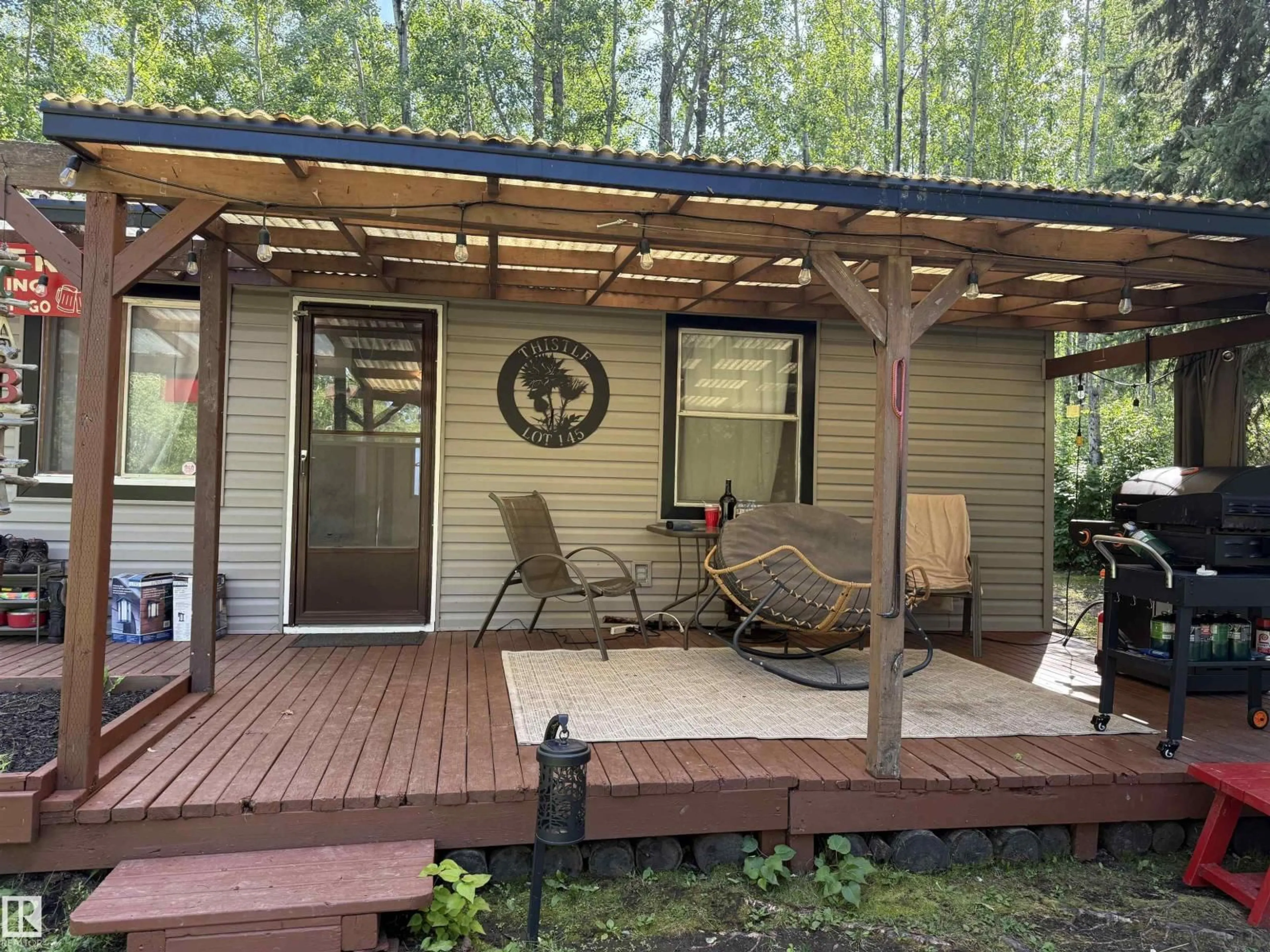 Patio, forest/trees view for 145 DAVID DR, Rural Athabasca County Alberta T9S1S3