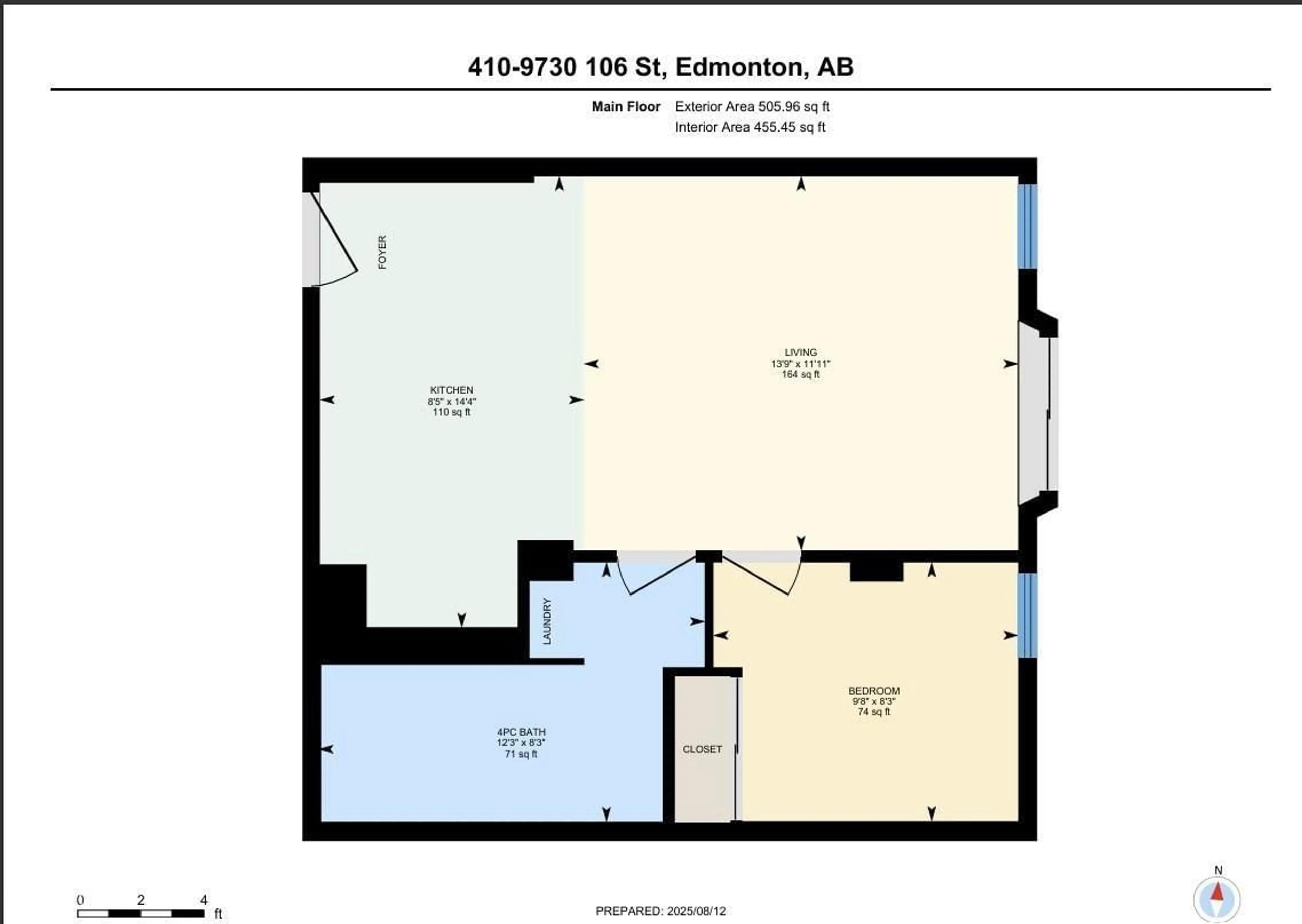 Floor plan for #410 - 9730 106 ST, Edmonton Alberta T5K1B7