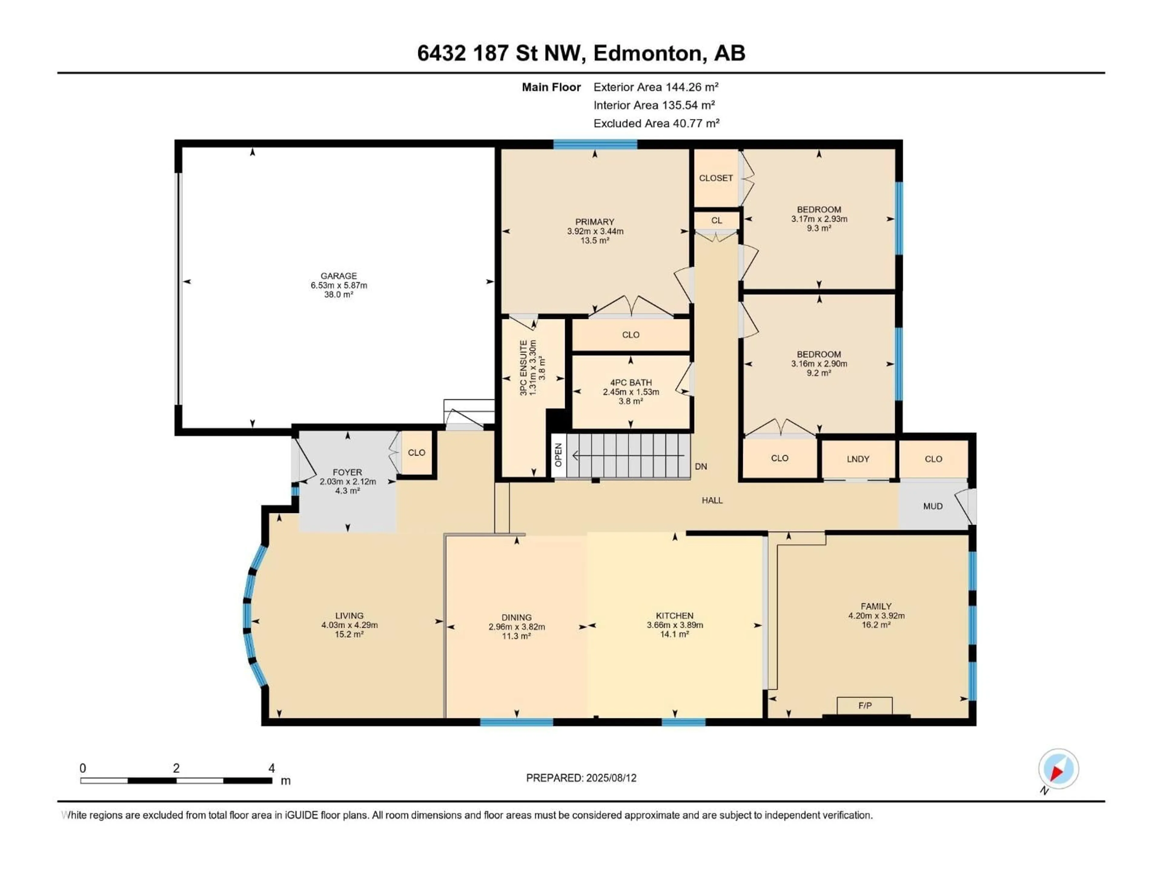 Floor plan for NW - 6432 187 ST E, Edmonton Alberta T5T2N3