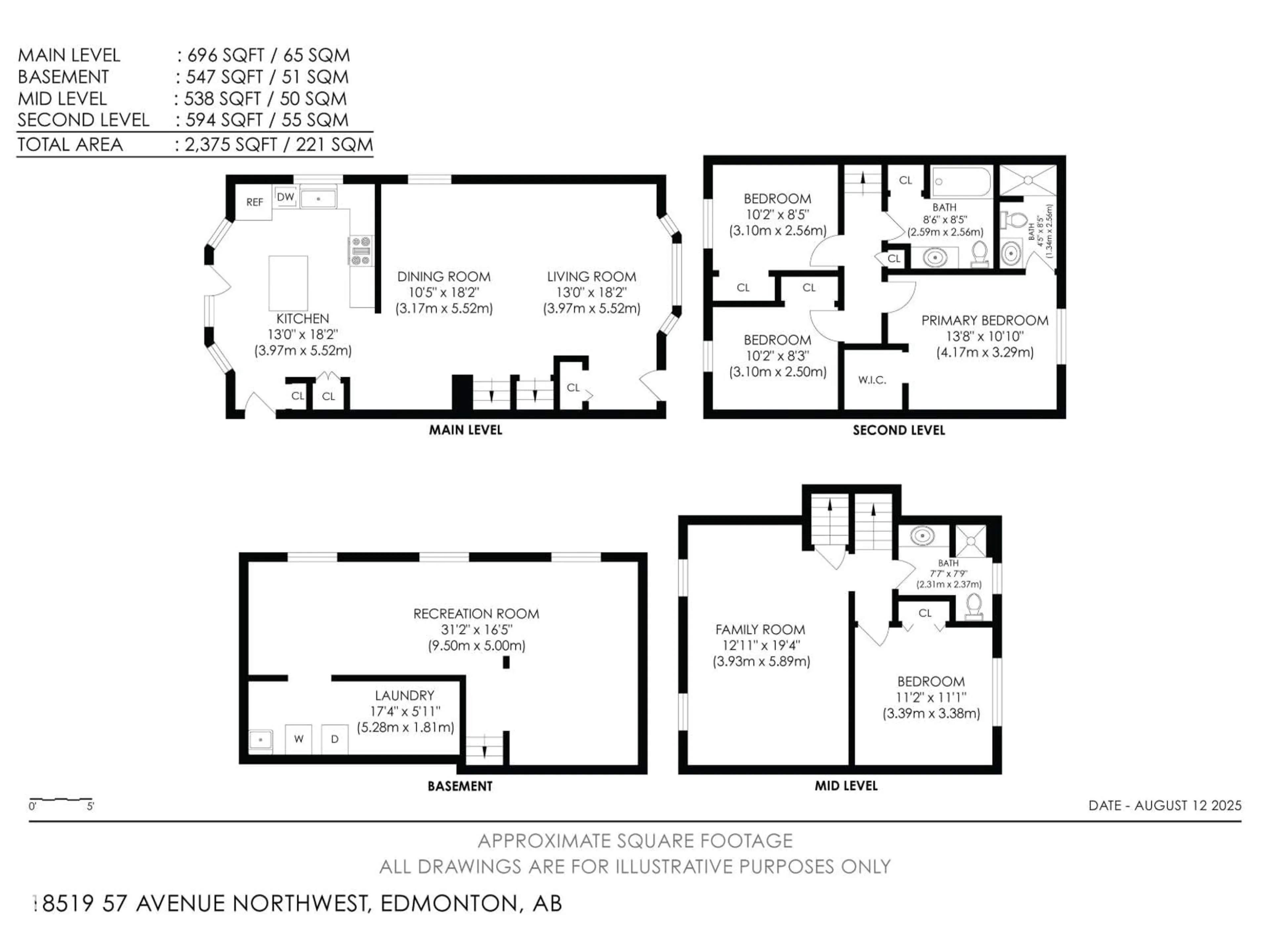 Floor plan for 18519 57 AV, Edmonton Alberta T6M1Z8