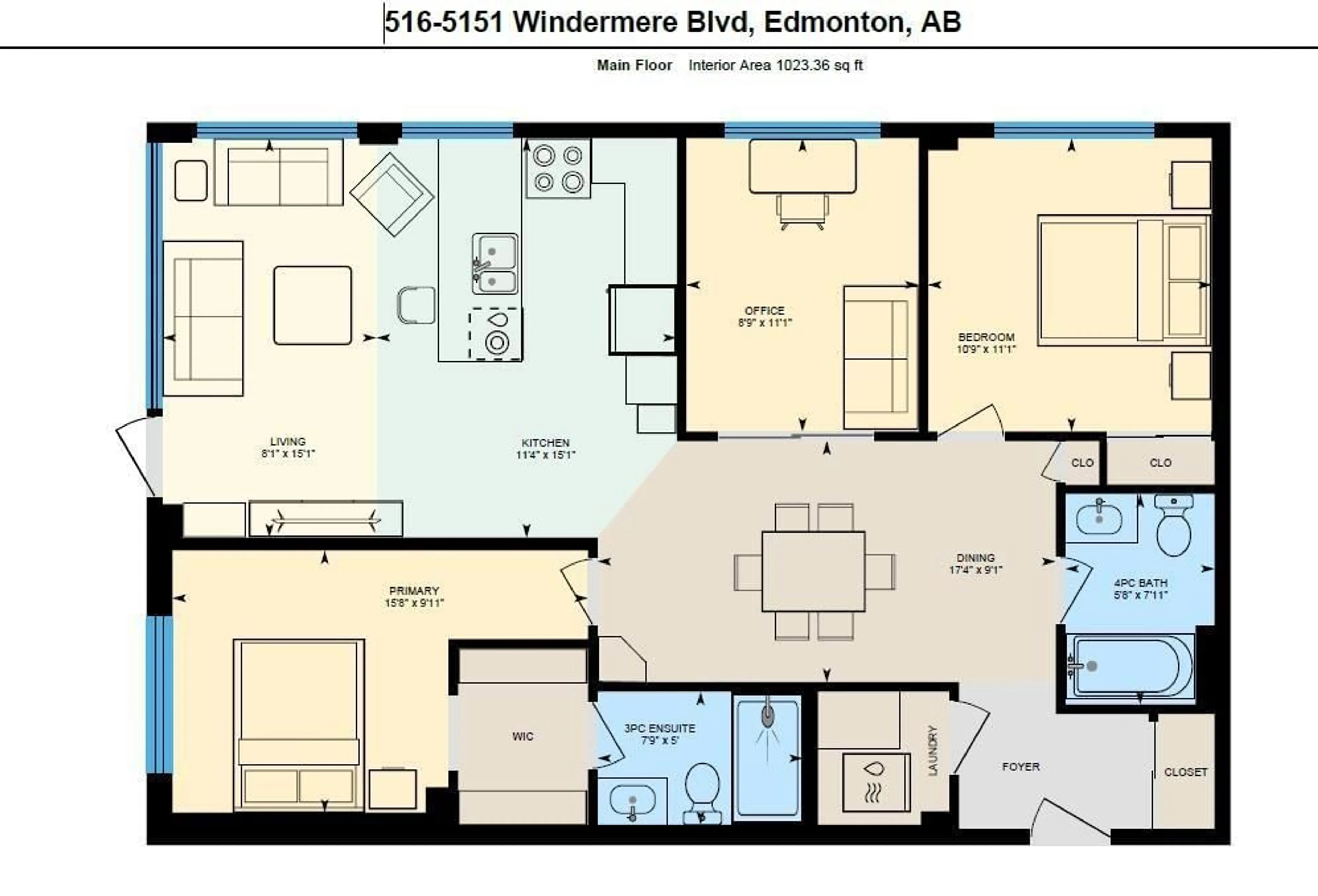 Floor plan for #516 - 5151 WINDERMERE BV, Edmonton Alberta T6W2K4