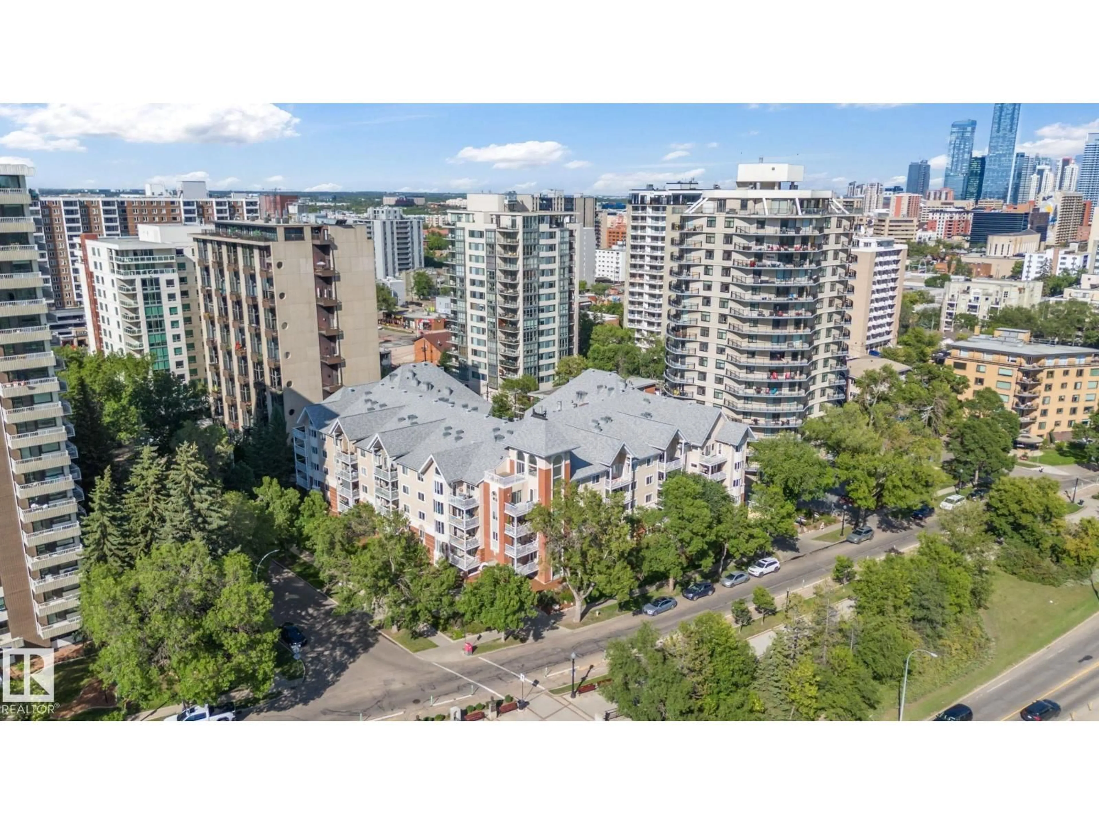 A pic from outside/outdoor area/front of a property/back of a property/a pic from drone, city buildings view from balcony for #405 - 11716 100 AV, Edmonton Alberta T5K2G3