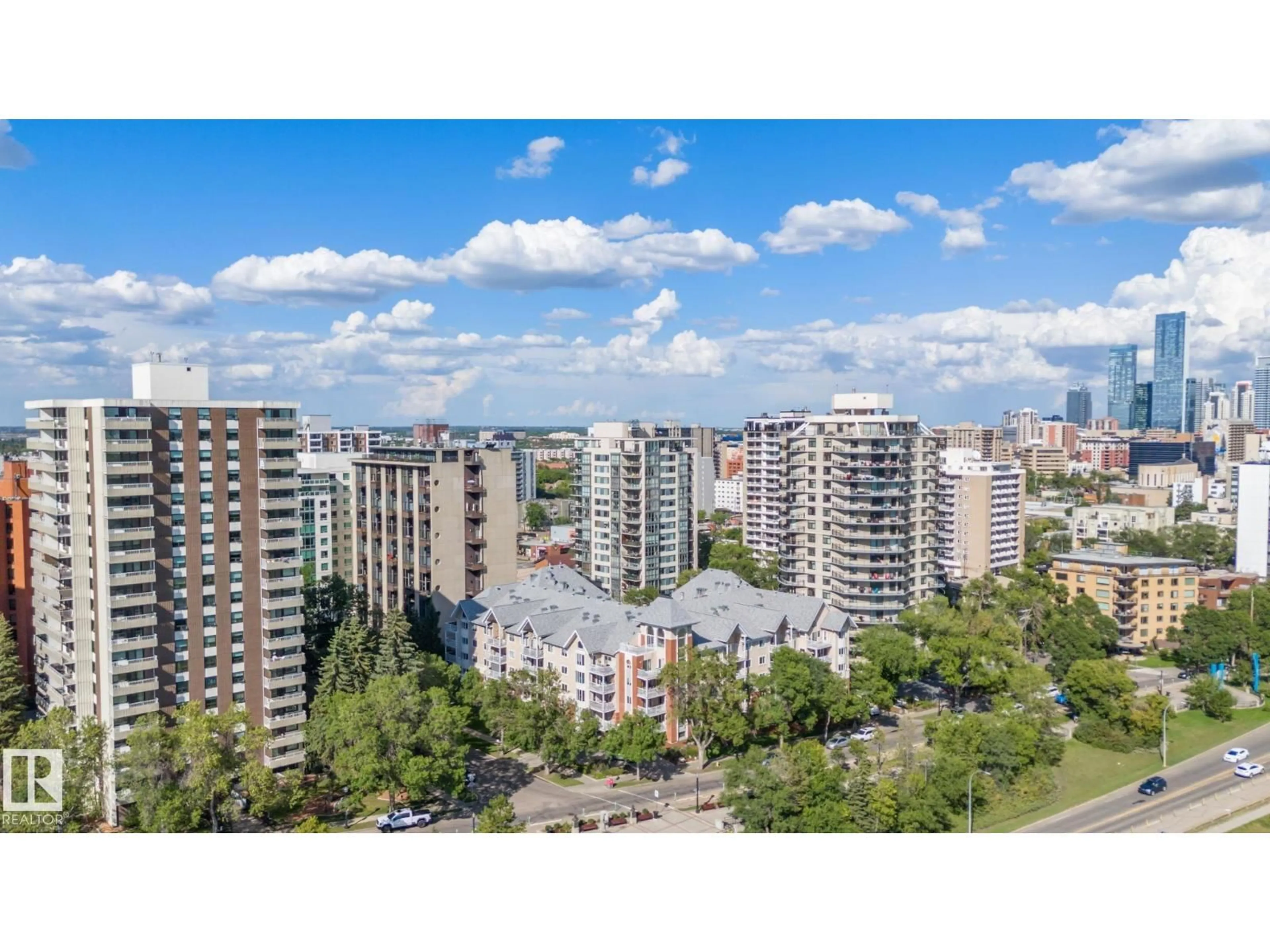 A pic from outside/outdoor area/front of a property/back of a property/a pic from drone, city buildings view from balcony for #405 - 11716 100 AV, Edmonton Alberta T5K2G3