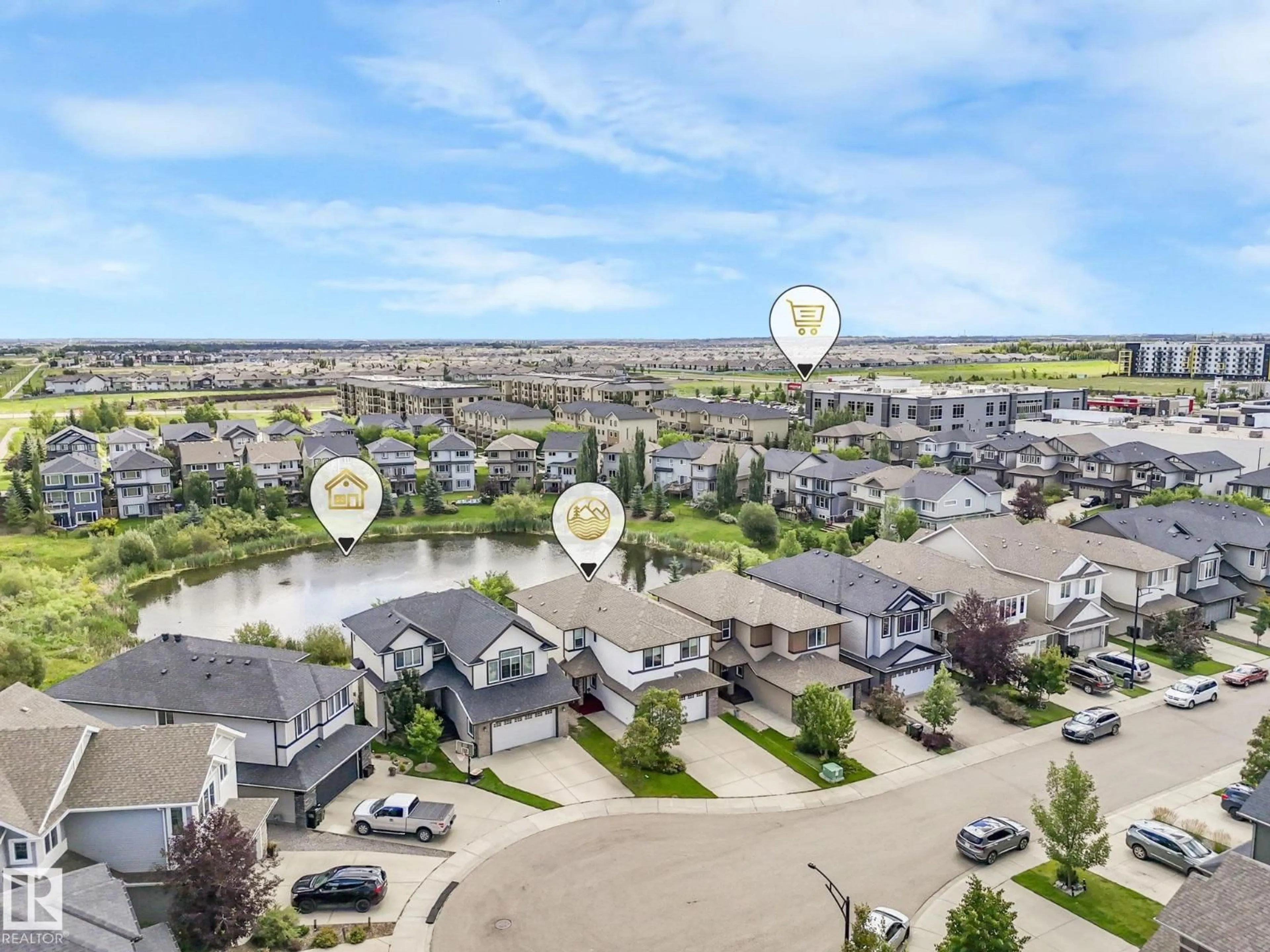 A pic from outside/outdoor area/front of a property/back of a property/a pic from drone, water/lake/river/ocean view for SW - 1019 174 ST, Edmonton Alberta T6W1Z6