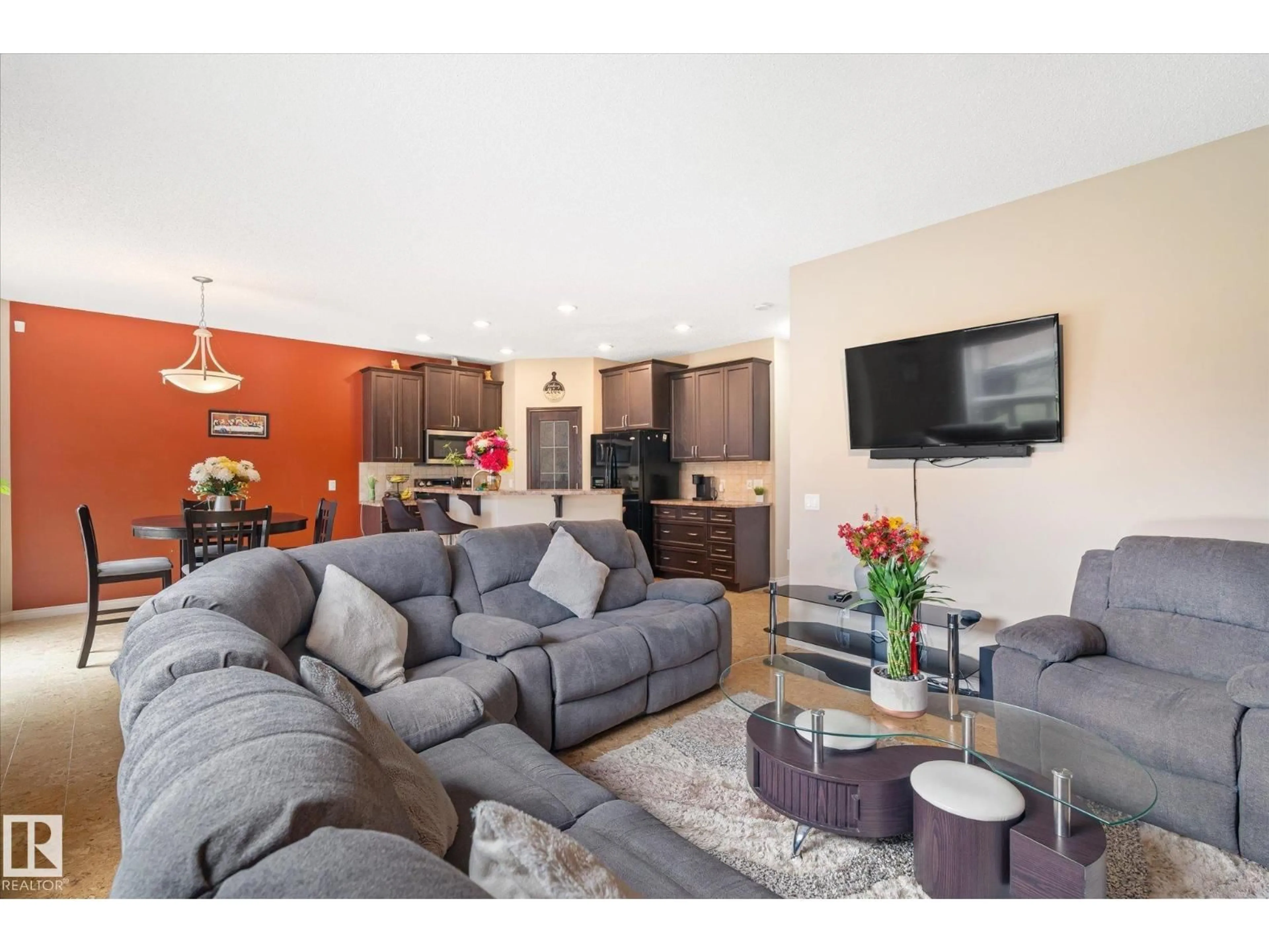 Living room with furniture, wood/laminate floor for 34 NORELLE TERRACE, St. Albert Alberta T8N3V5