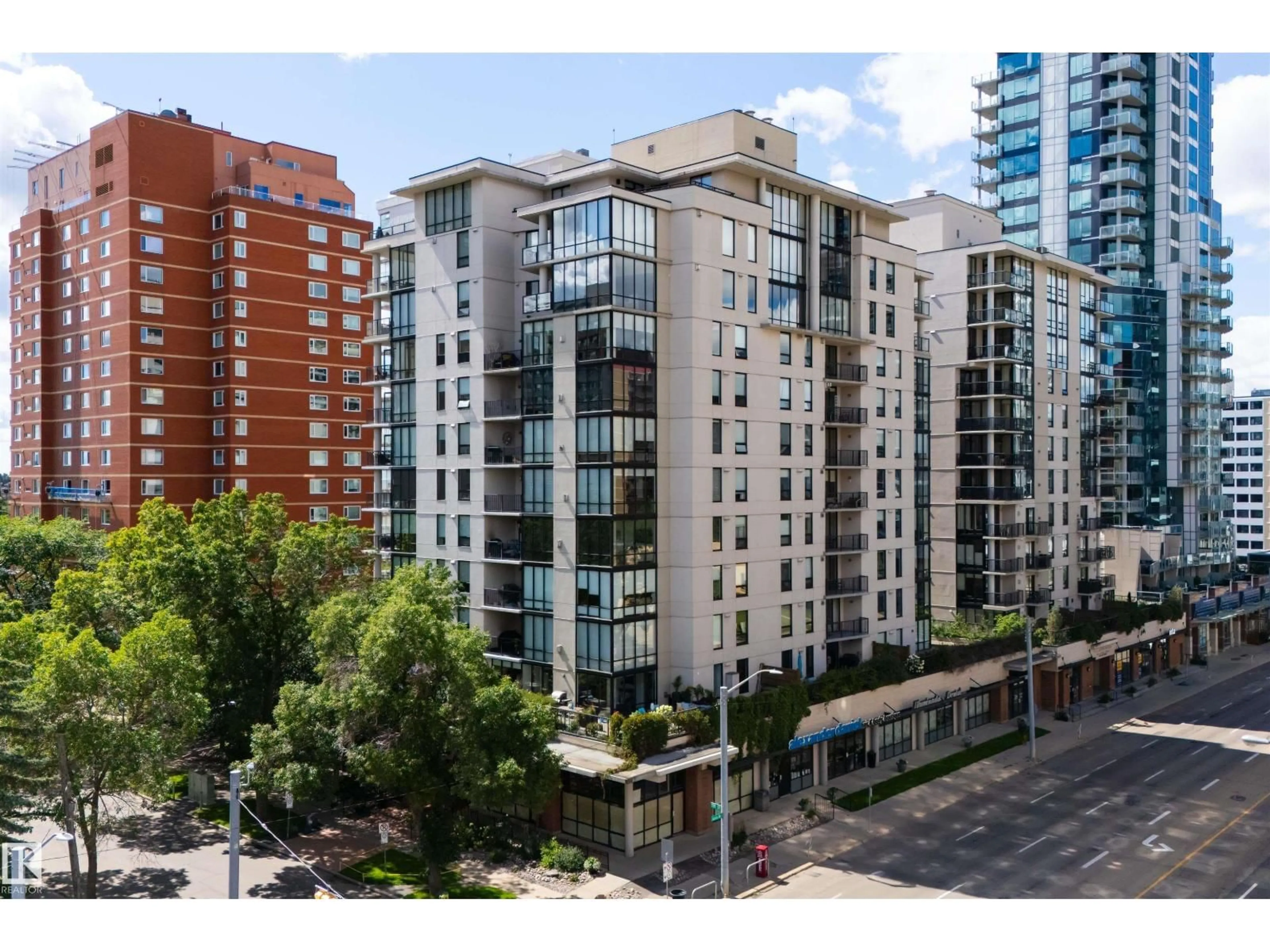 A pic from outside/outdoor area/front of a property/back of a property/a pic from drone, city buildings view from balcony for 10028 - 701 119 ST NW, Edmonton Alberta T5K1Y8