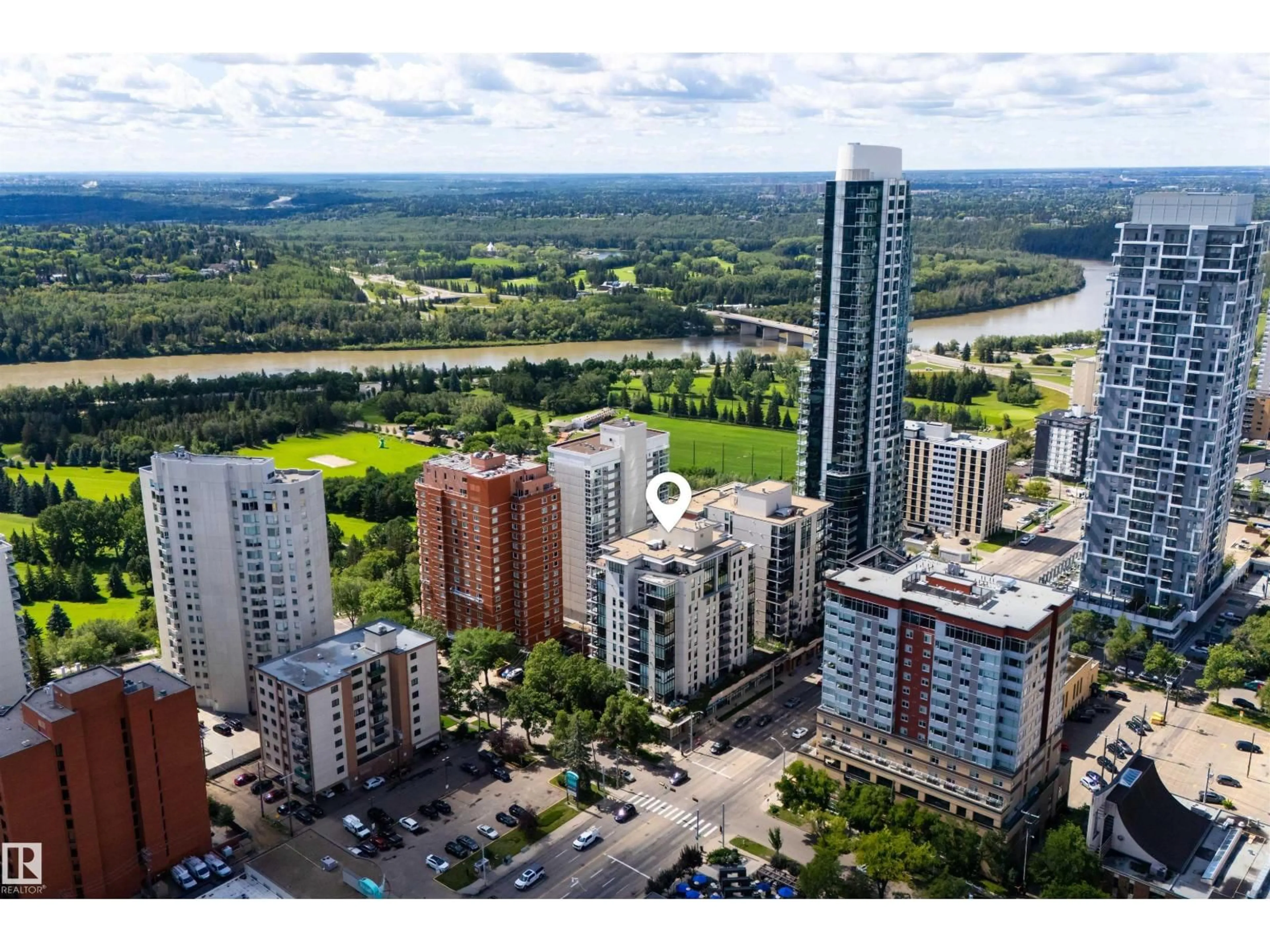 A pic from outside/outdoor area/front of a property/back of a property/a pic from drone, city buildings view from balcony for 10028 - 701 119 ST NW, Edmonton Alberta T5K1Y8