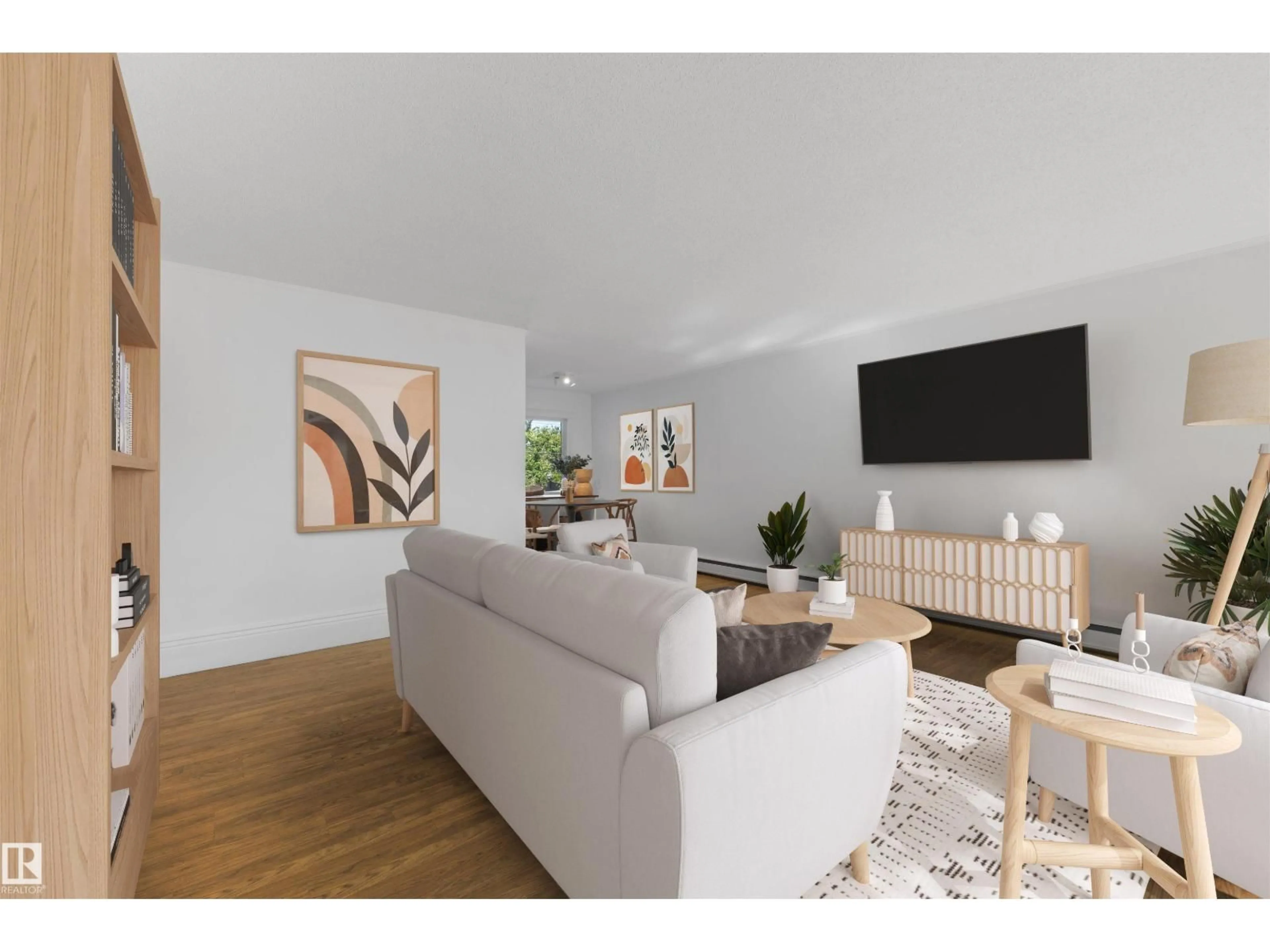 Living room with furniture, wood/laminate floor for 11 12304 103 AV NW, Edmonton Alberta T5N0R2
