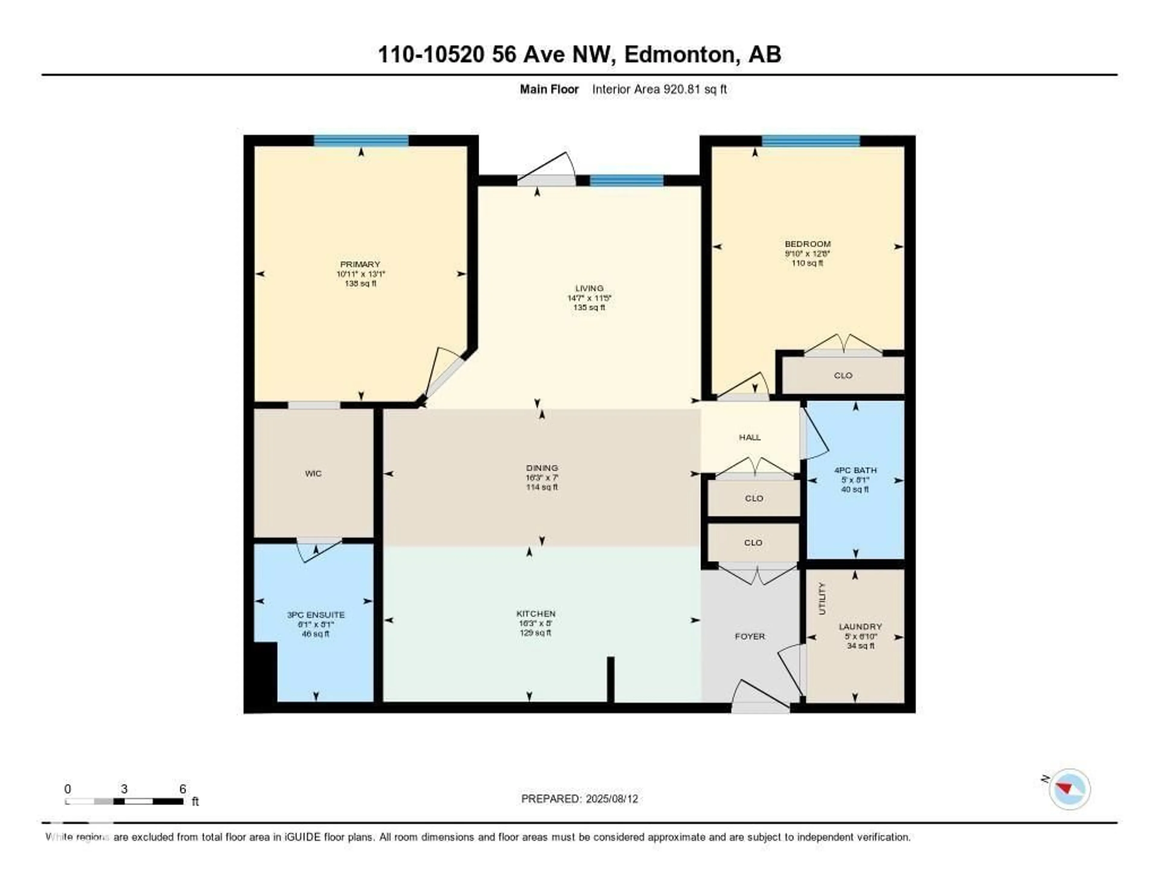 Floor plan for 110 - 10520 56 AV, Edmonton Alberta T6H0X7