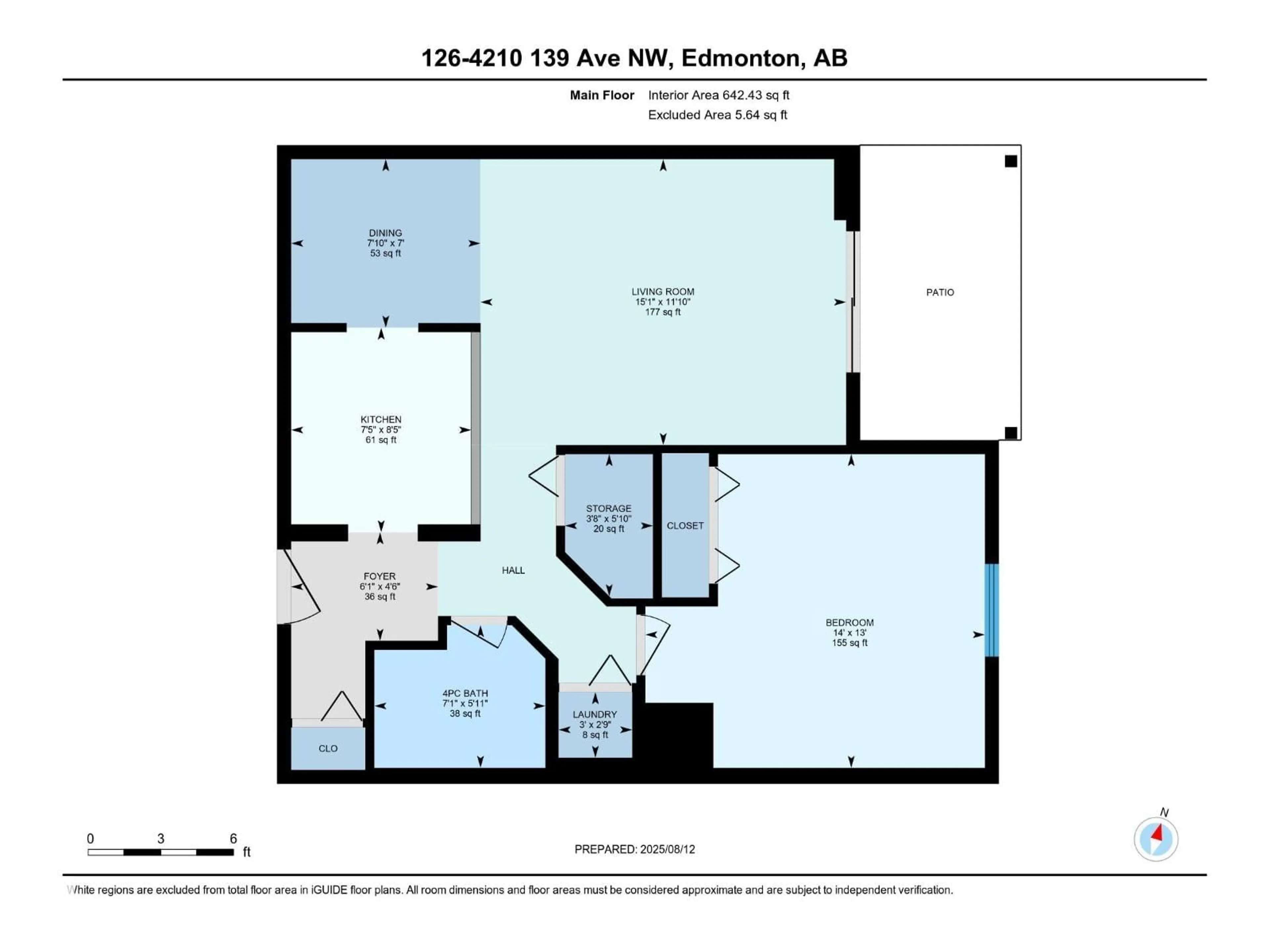 Floor plan for 126 4210 139 AV NW, Edmonton Alberta T5Y2W6