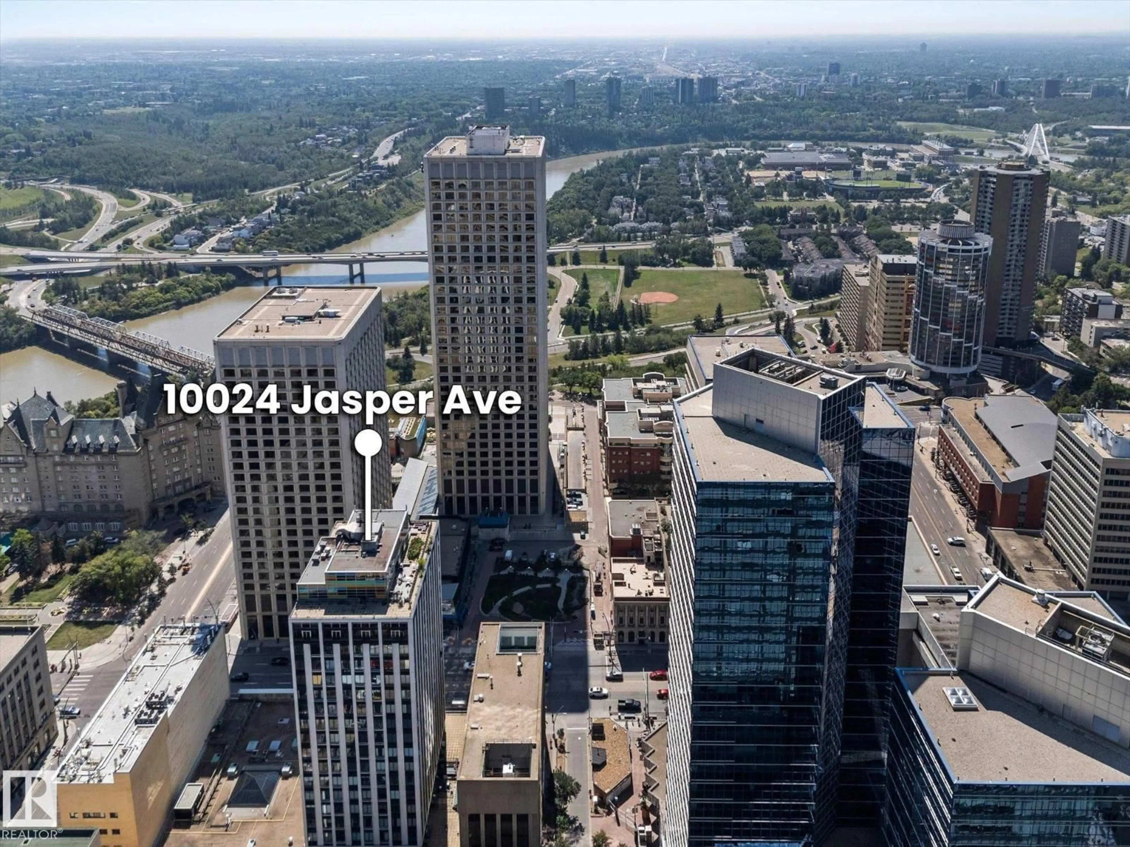 A pic from outside/outdoor area/front of a property/back of a property/a pic from drone, city buildings view from balcony for 1511 JASPER AV, Edmonton Alberta T5J1R9