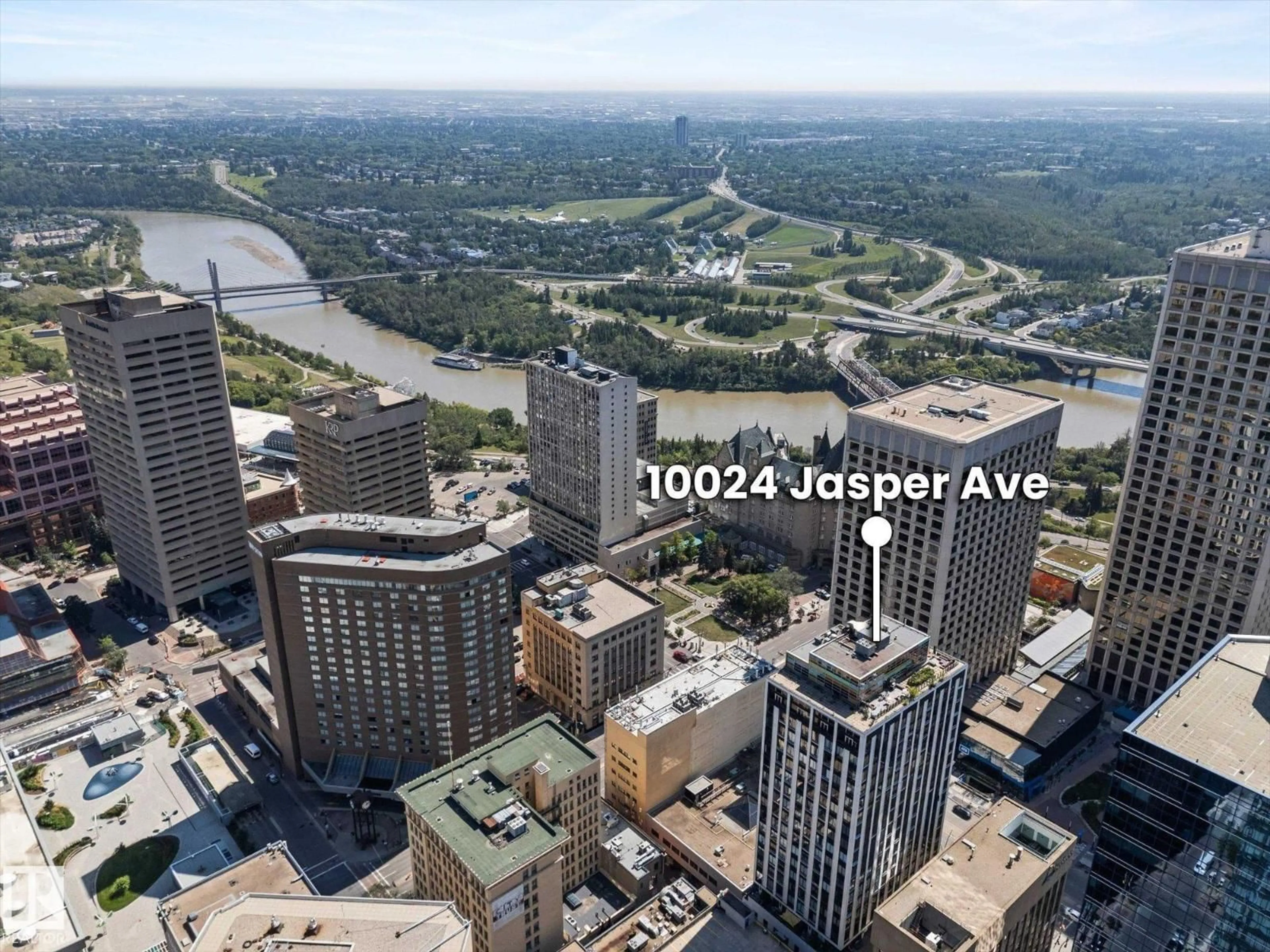 A pic from outside/outdoor area/front of a property/back of a property/a pic from drone, city buildings view from balcony for 1511 JASPER AV, Edmonton Alberta T5J1R9