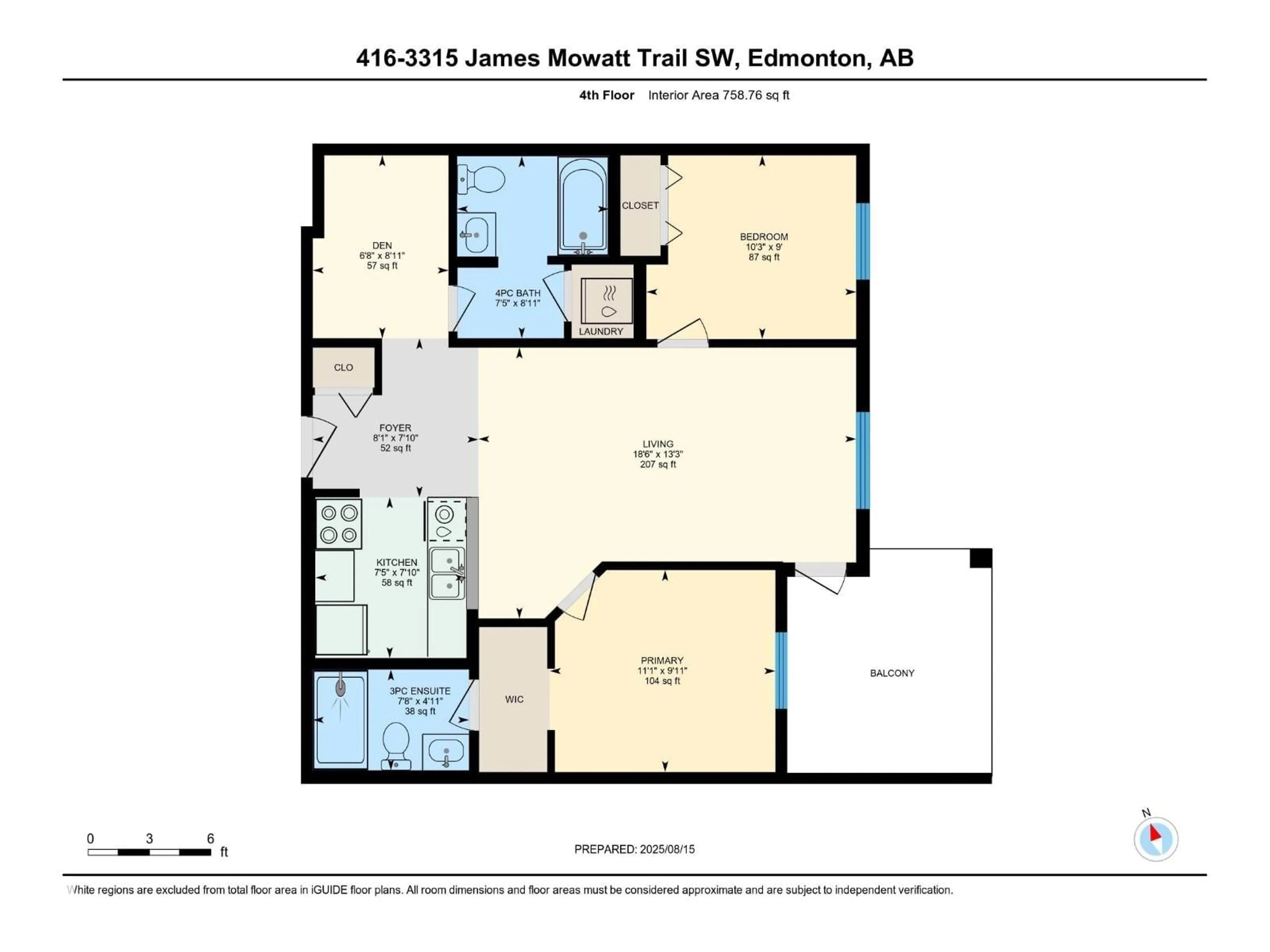 Floor plan for #416 - 3315 JAMES MOWATT TR, Edmonton Alberta T6W3L9