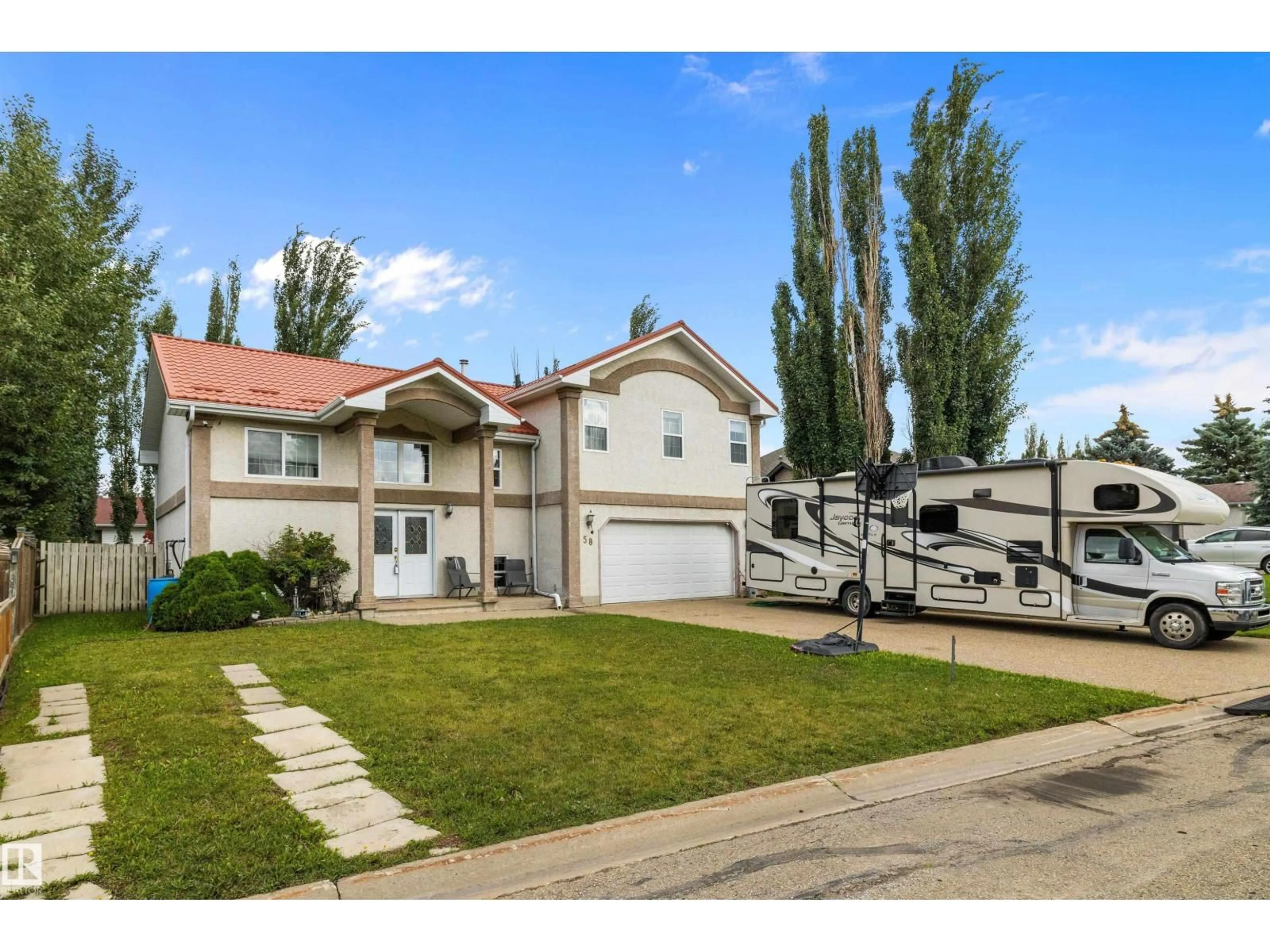 Home with vinyl exterior material, street for 58 MENALTA, Cardiff Alberta T8R1N1