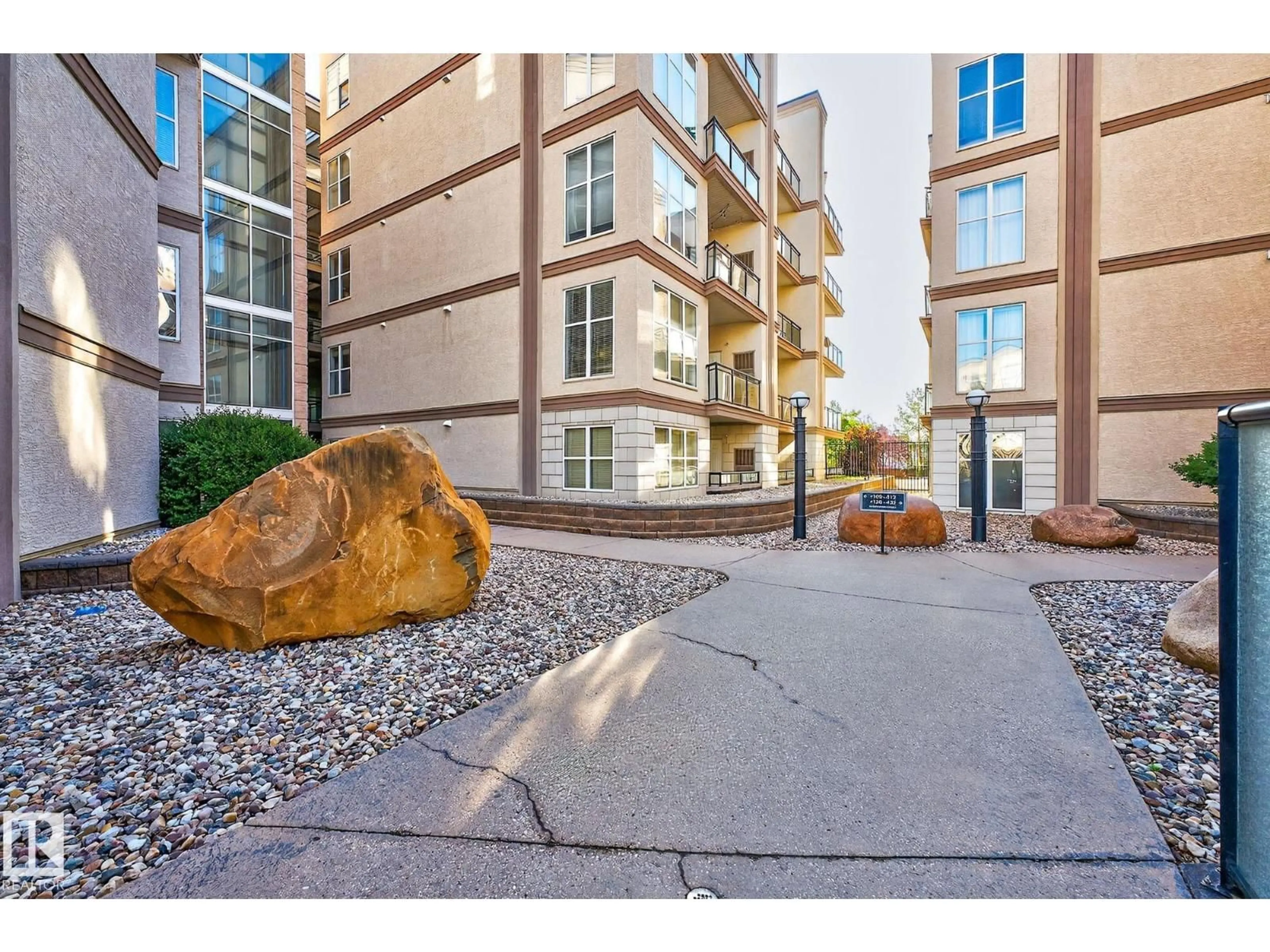 Patio, street for #403 - 4835 104A ST, Edmonton Alberta T6H0R5