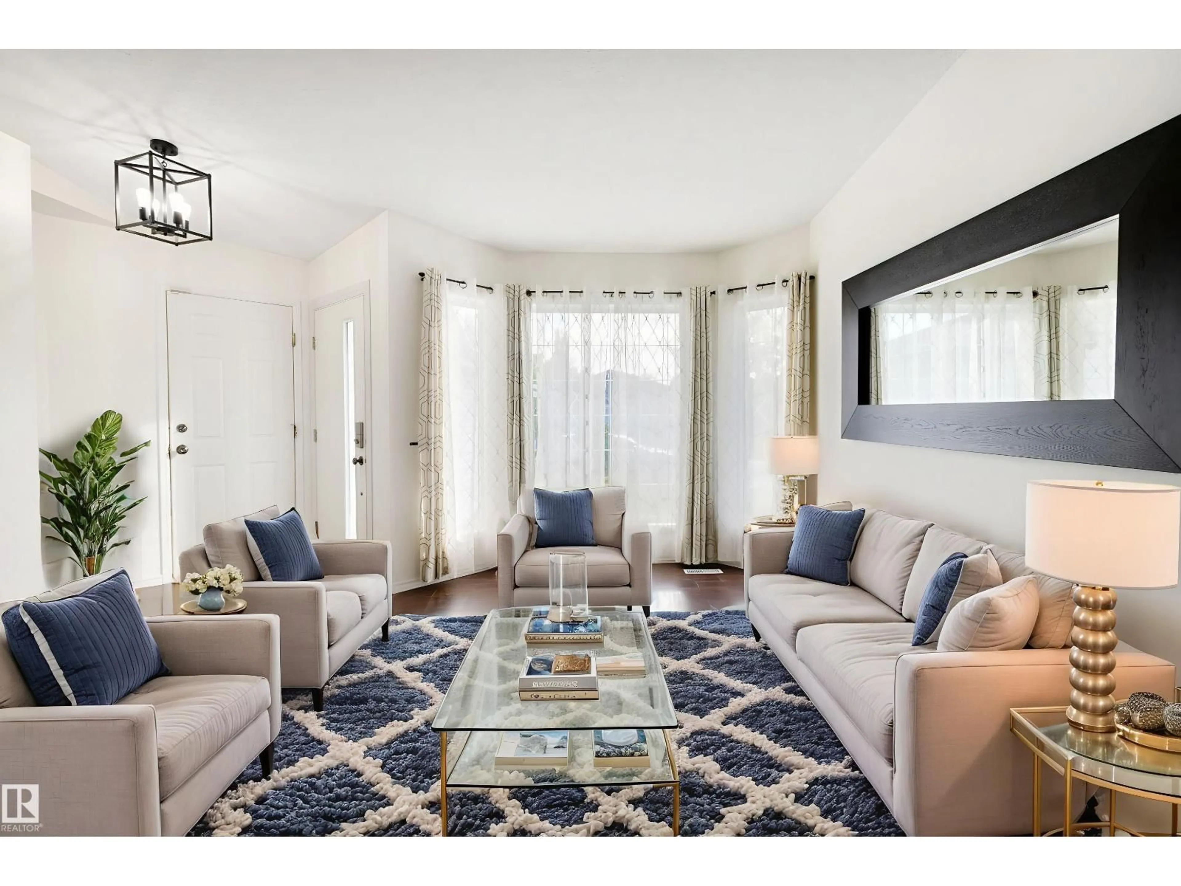 Living room with furniture, carpet floor for 13116 36 ST, Edmonton Alberta T5A5C7
