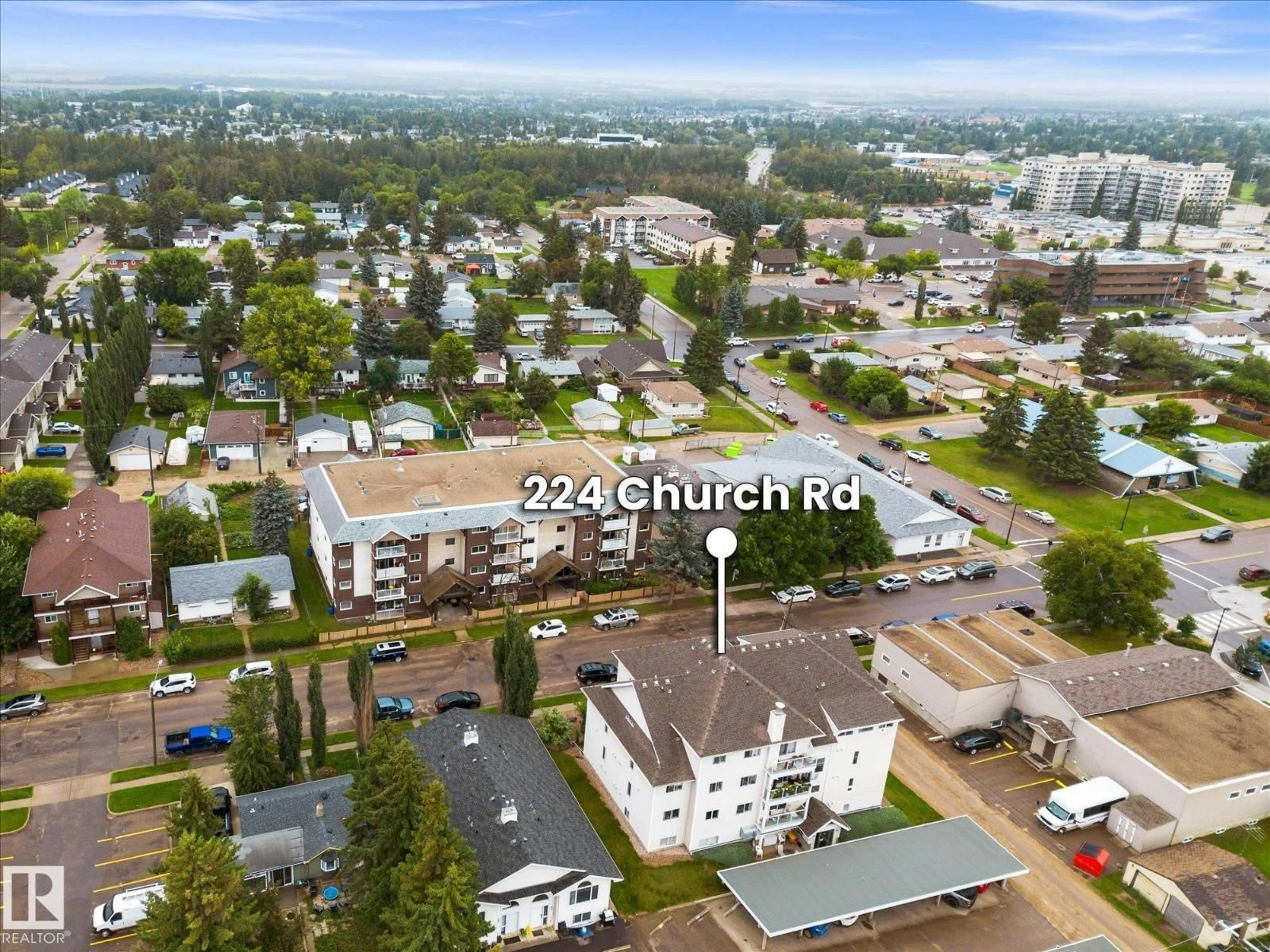 A pic from outside/outdoor area/front of a property/back of a property/a pic from drone, city buildings view from balcony for 224 - 403 CHURCH RD, Spruce Grove Alberta T7X1J1