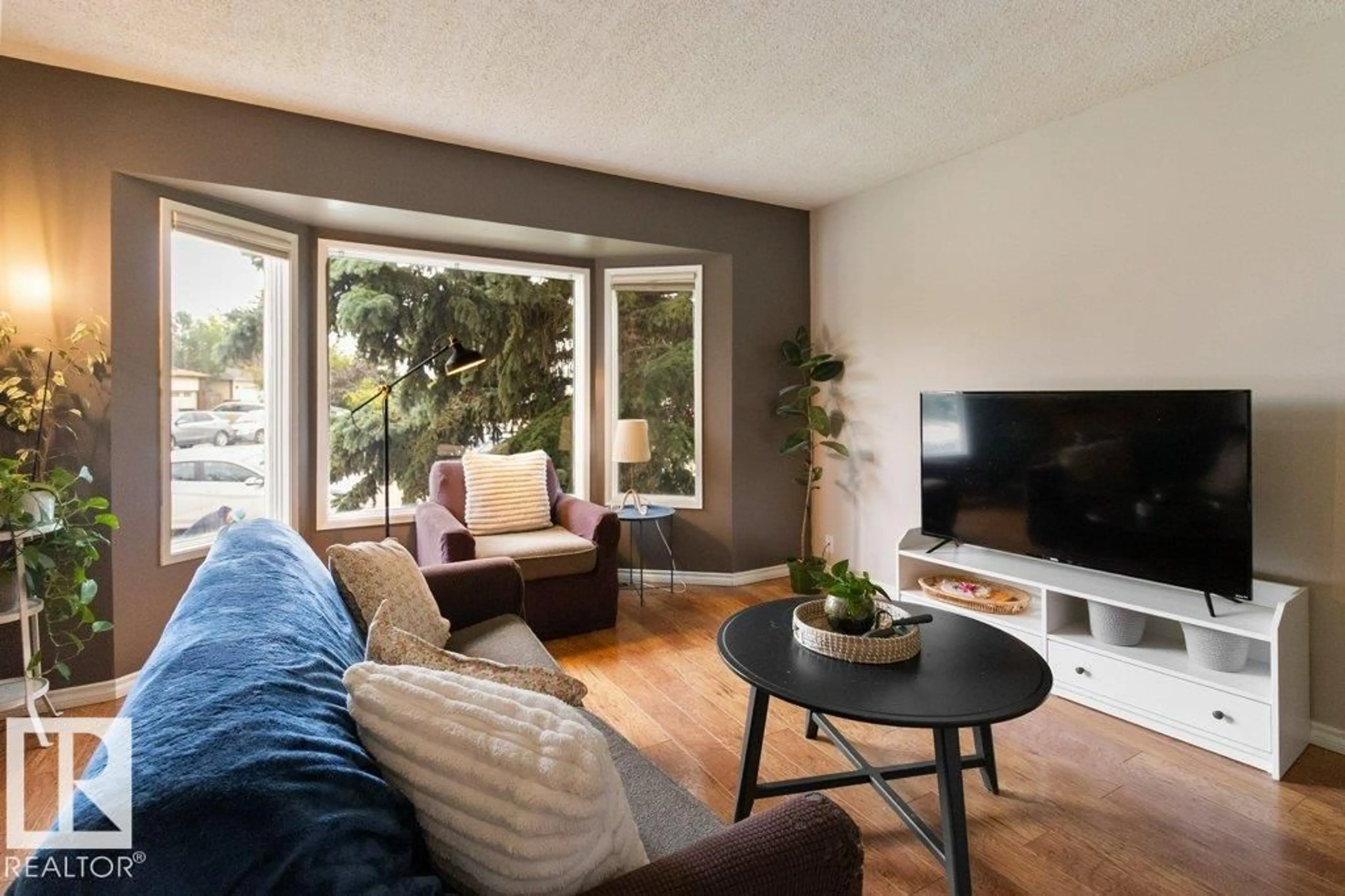 Living room with furniture, wood/laminate floor for 10804 20 AV, Edmonton Alberta T6J5T3