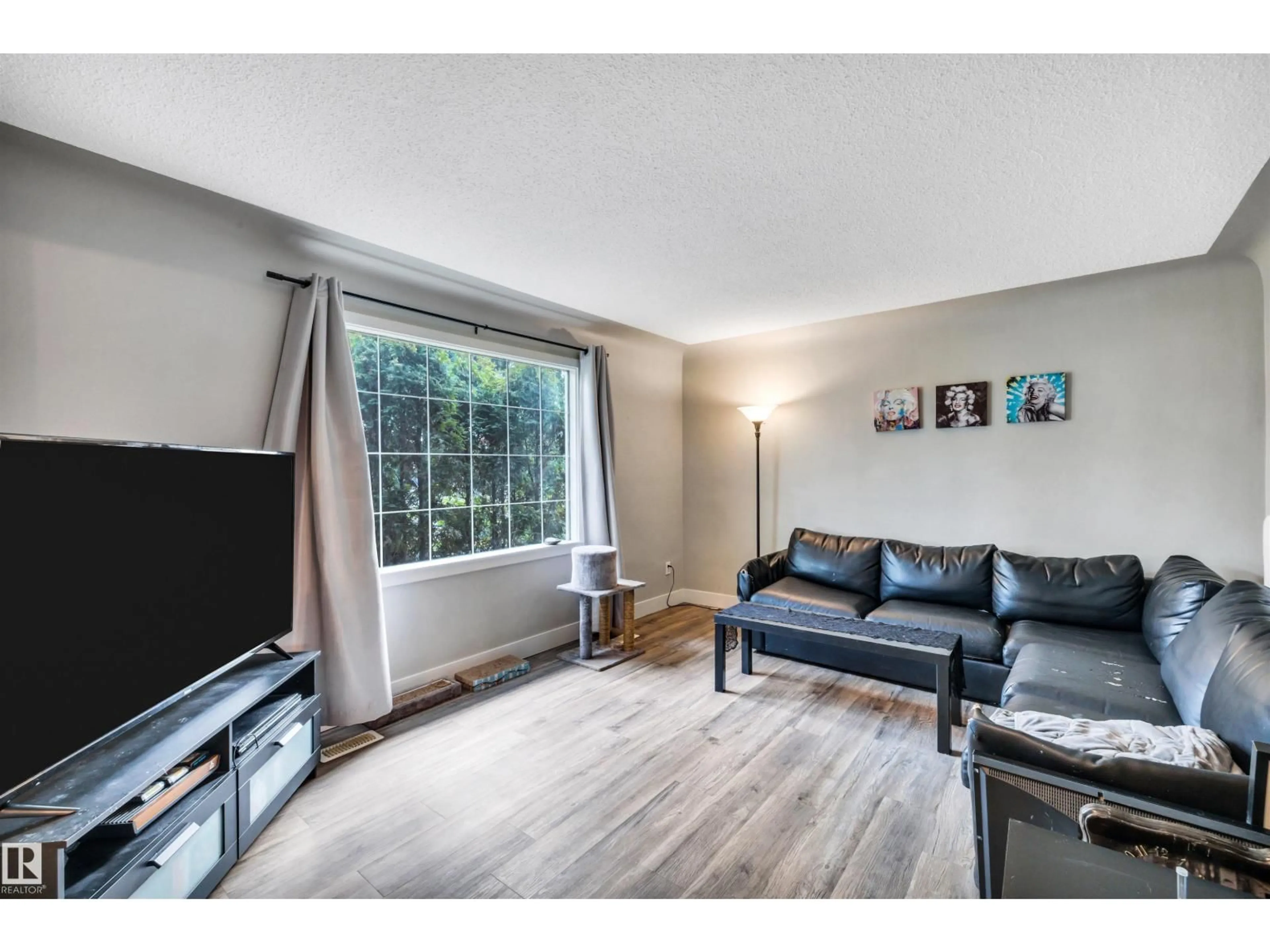 Living room with furniture, wood/laminate floor for 9628 63 AV, Edmonton Alberta T6E0G5