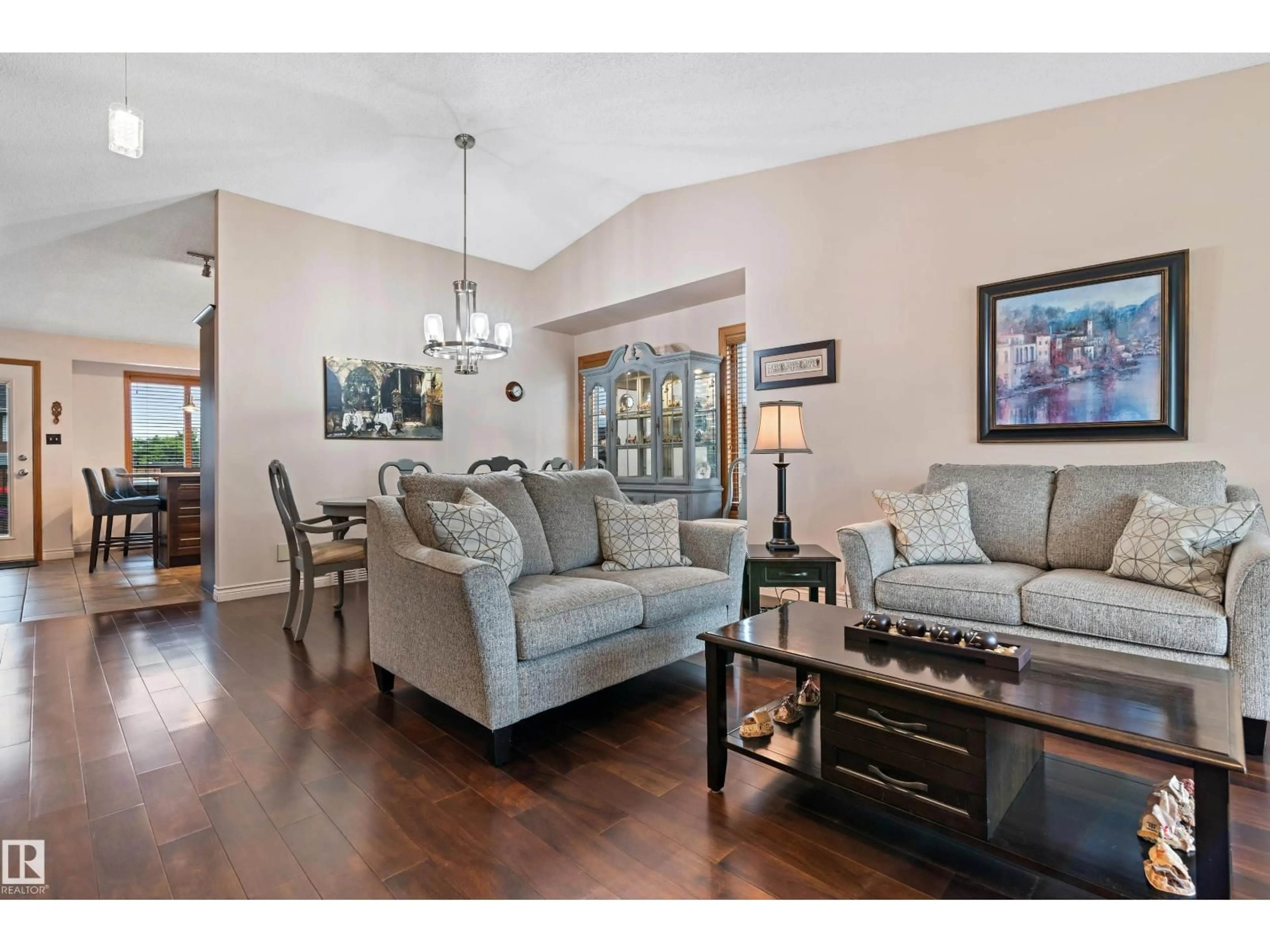 Living room with furniture, wood/laminate floor for NW - 15703 78 ST, Edmonton Alberta T5Z2S4
