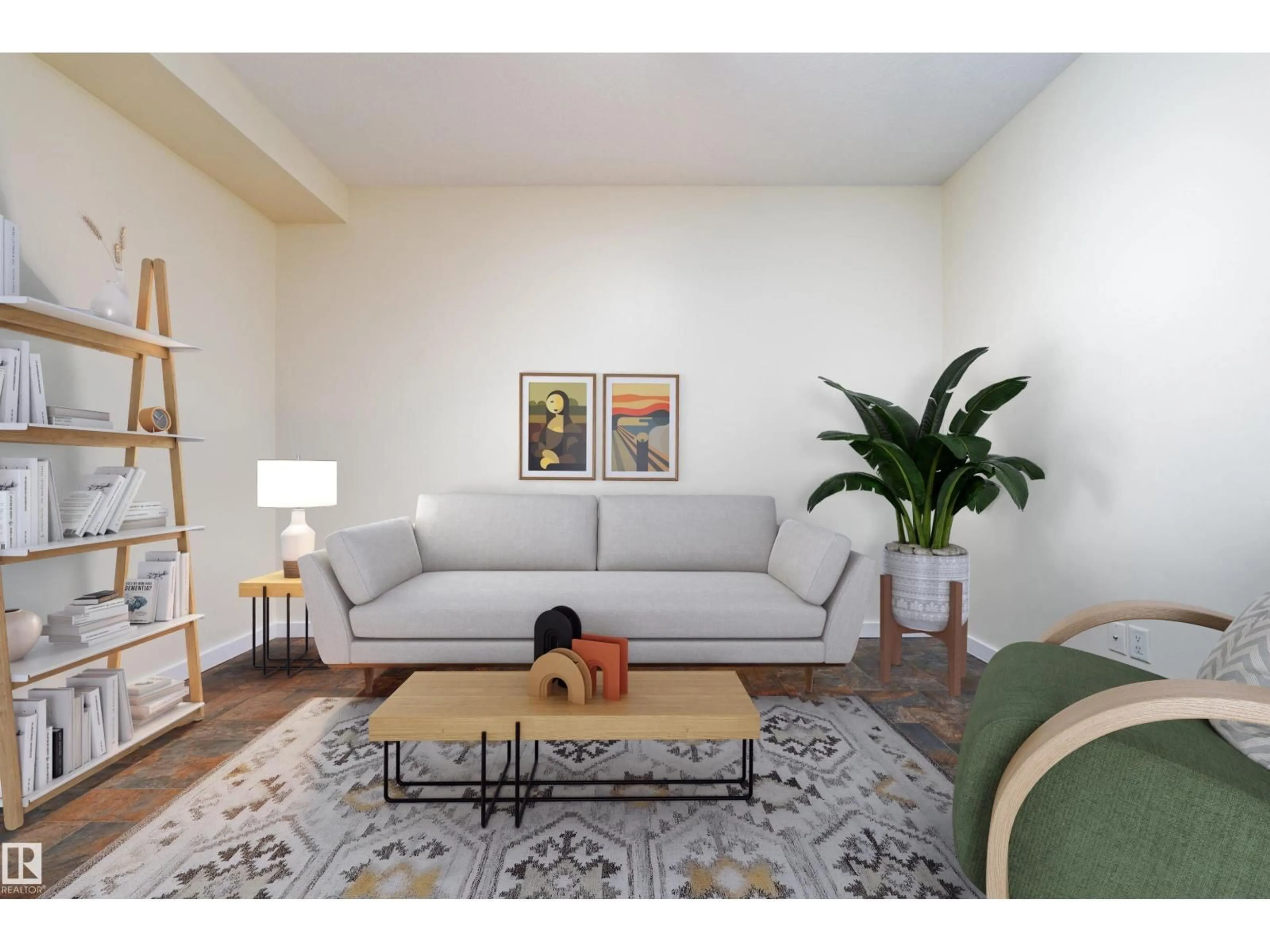 Living room with furniture, wood/laminate floor for NW - 12246 103 ST, Edmonton Alberta T5G2K1