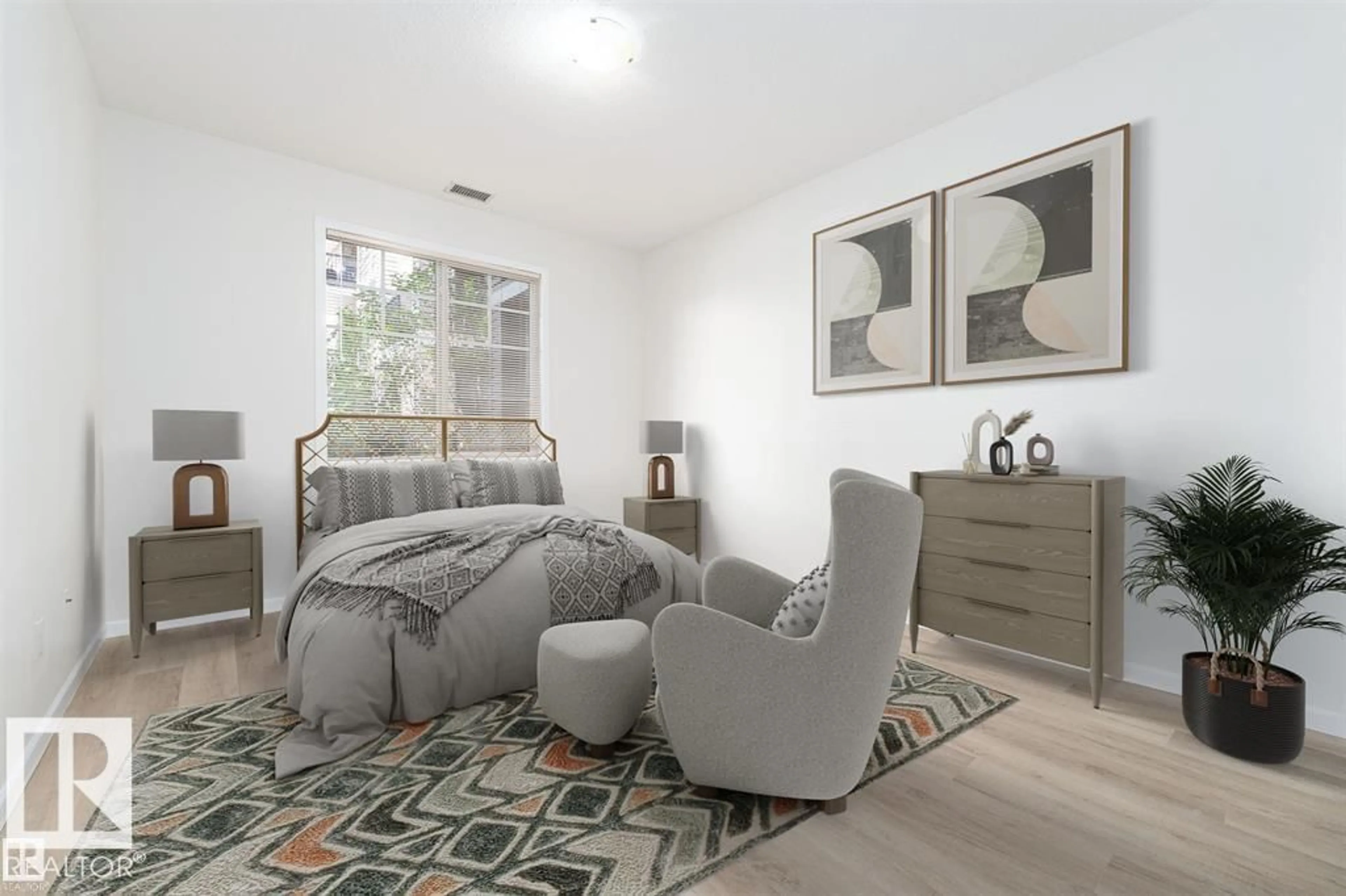 Bedroom with bed, carpet floor for #131 - 2503 HANNA CR, Edmonton Alberta T6R0H1