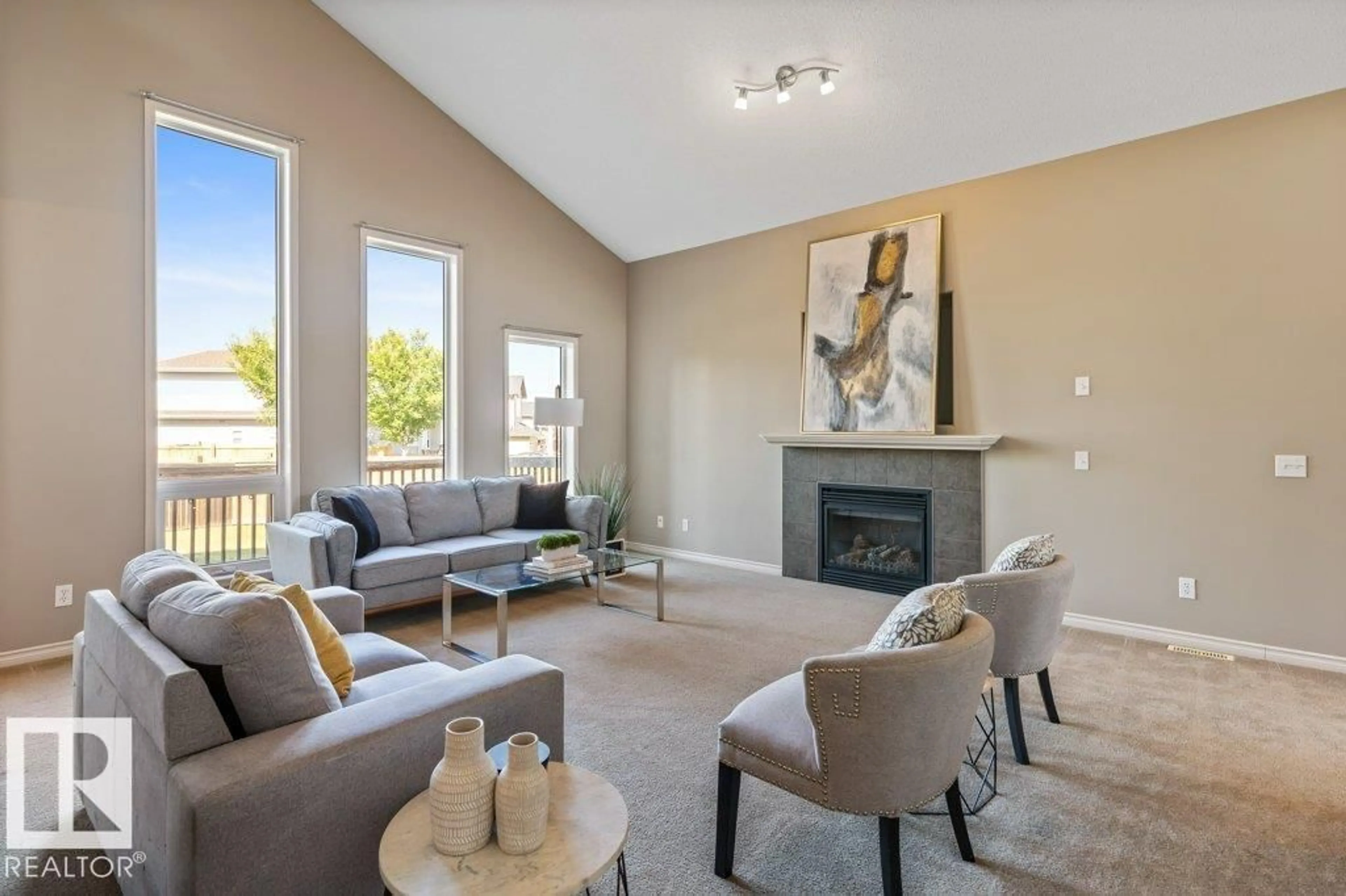 Living room with furniture, unknown for 4208 162 AV, Edmonton Alberta T5Y0H8