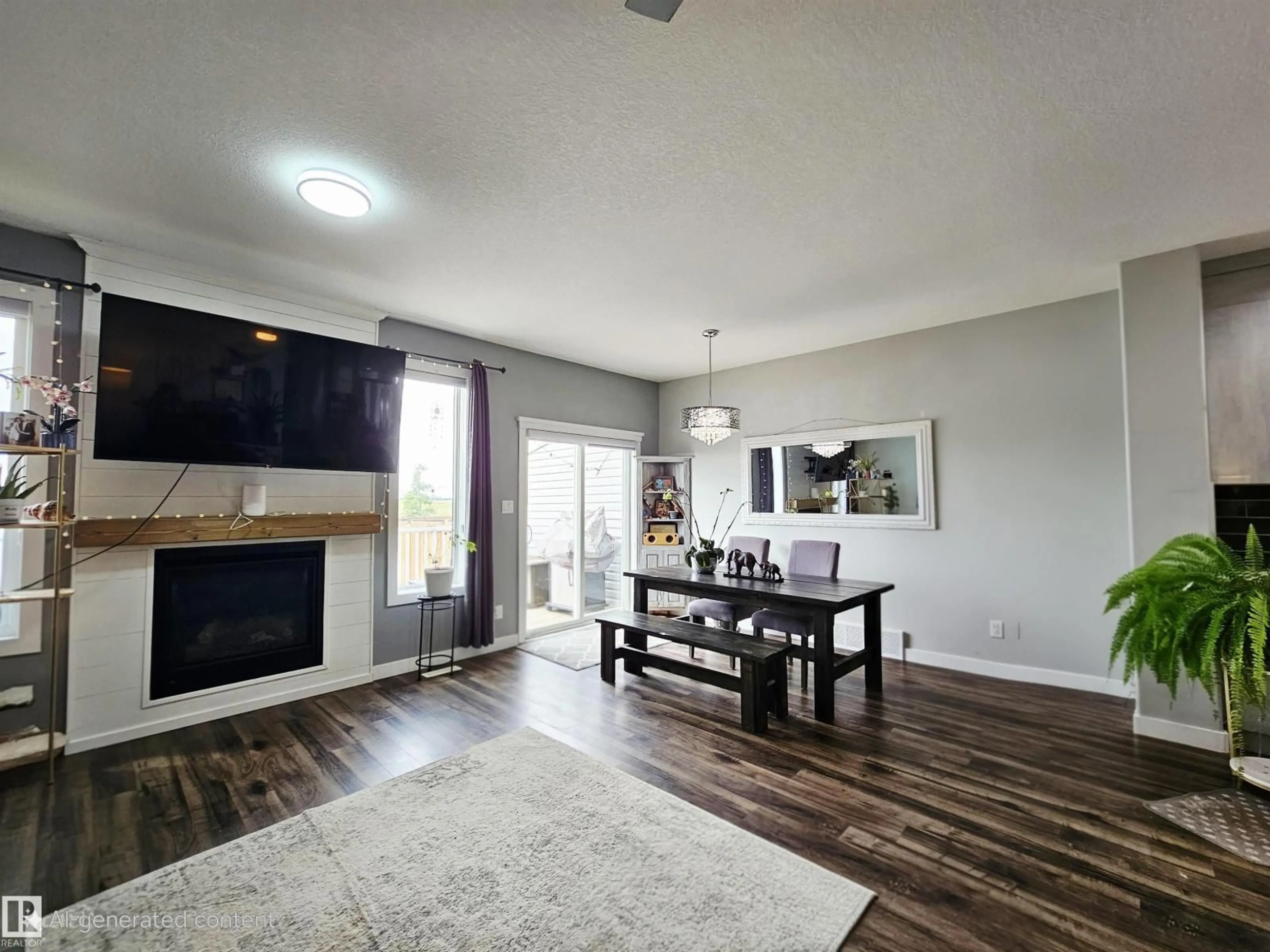 Living room with furniture, wood/laminate floor for 113 RICHMOND LI, Fort Saskatchewan Alberta T8L0S6