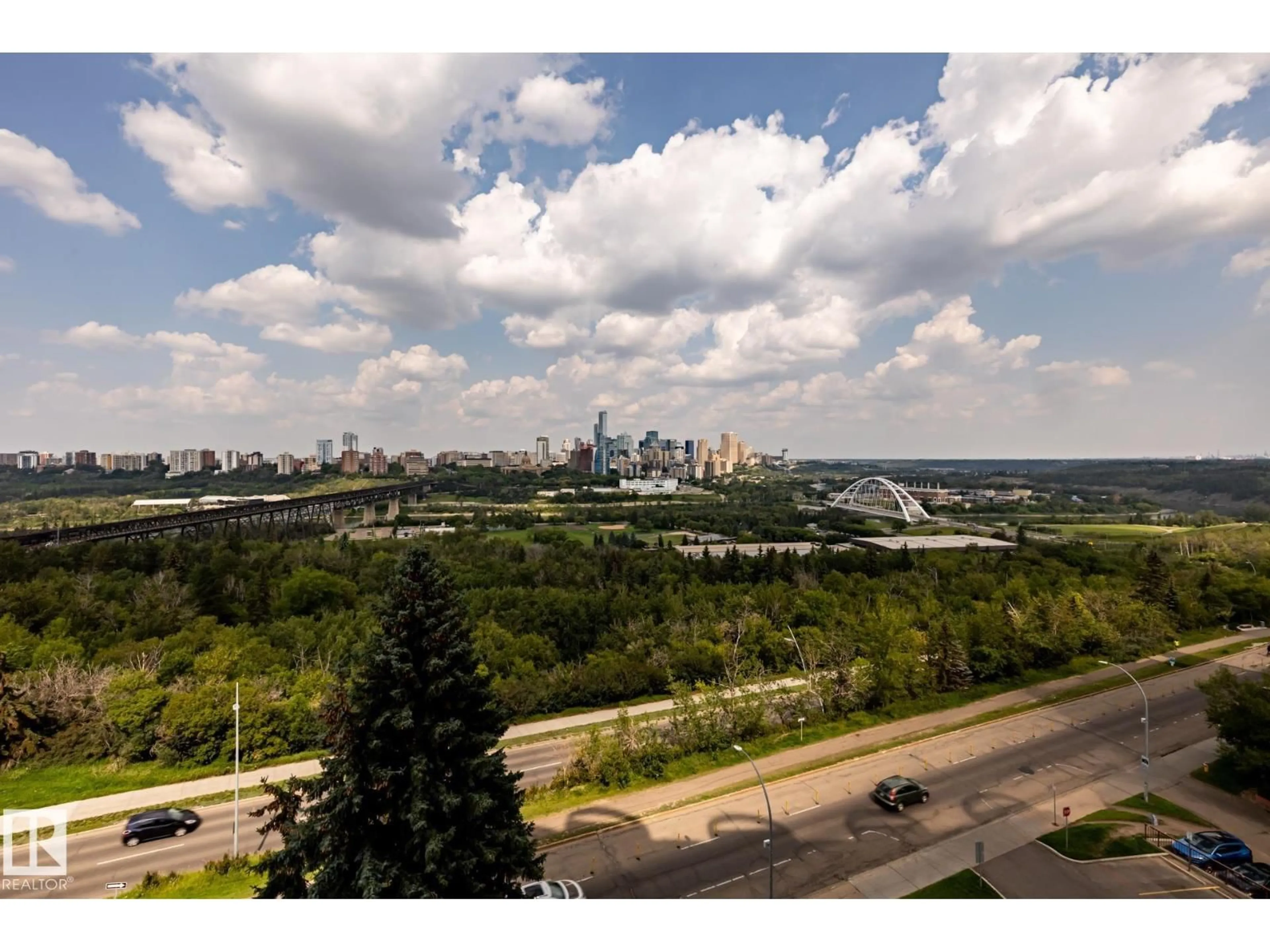 A pic from outside/outdoor area/front of a property/back of a property/a pic from drone, city buildings view from balcony for 10883 - 911 SASKATCHEWAN DR, Edmonton Alberta T6E4S6