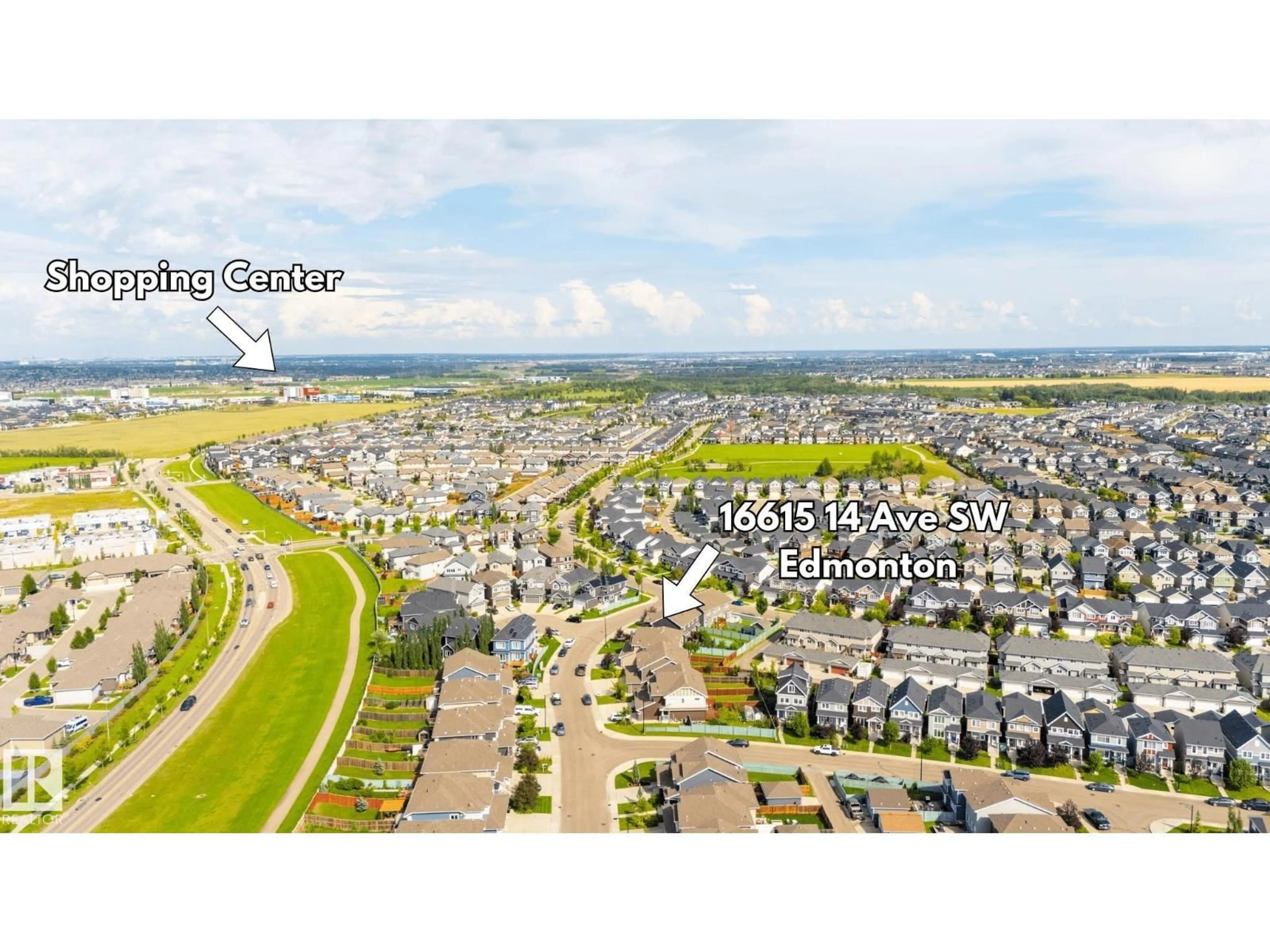 A pic from outside/outdoor area/front of a property/back of a property/a pic from drone, street for 16615 14 AV, Edmonton Alberta T6W3C3
