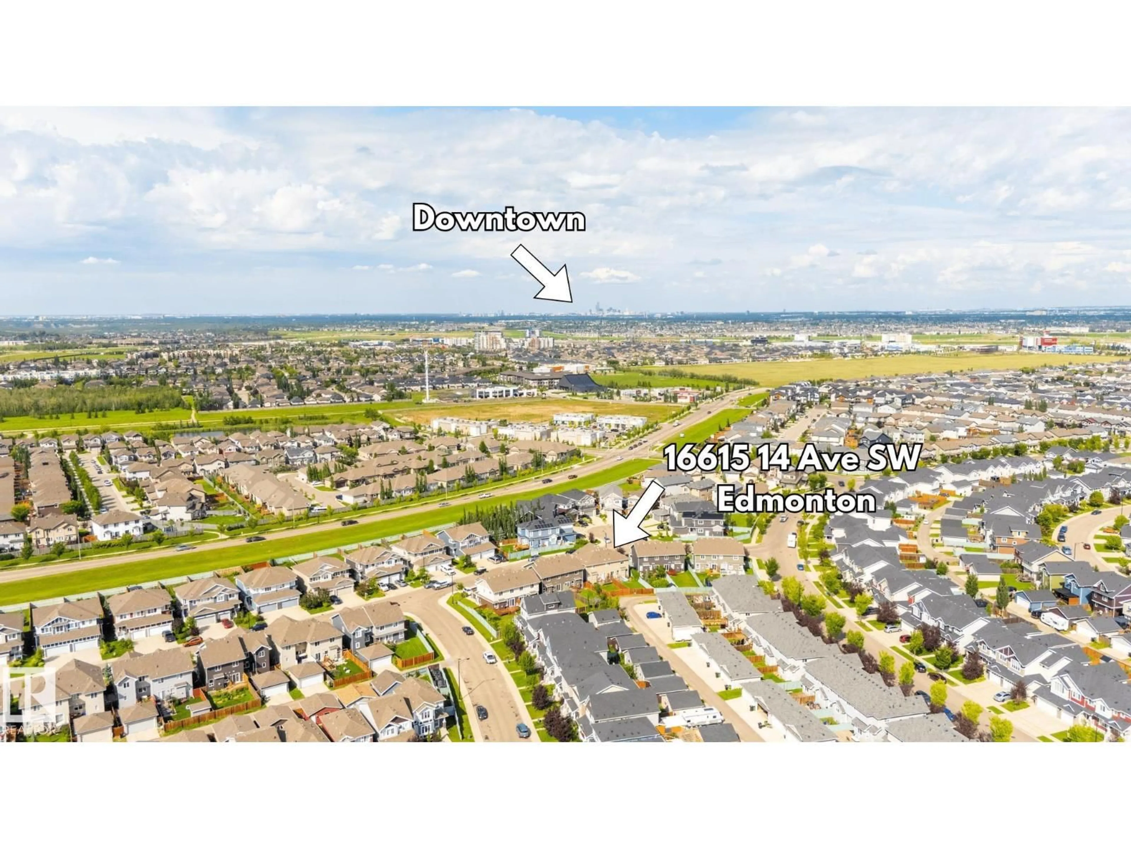 A pic from outside/outdoor area/front of a property/back of a property/a pic from drone, water/lake/river/ocean view for 16615 14 AV, Edmonton Alberta T6W3C3