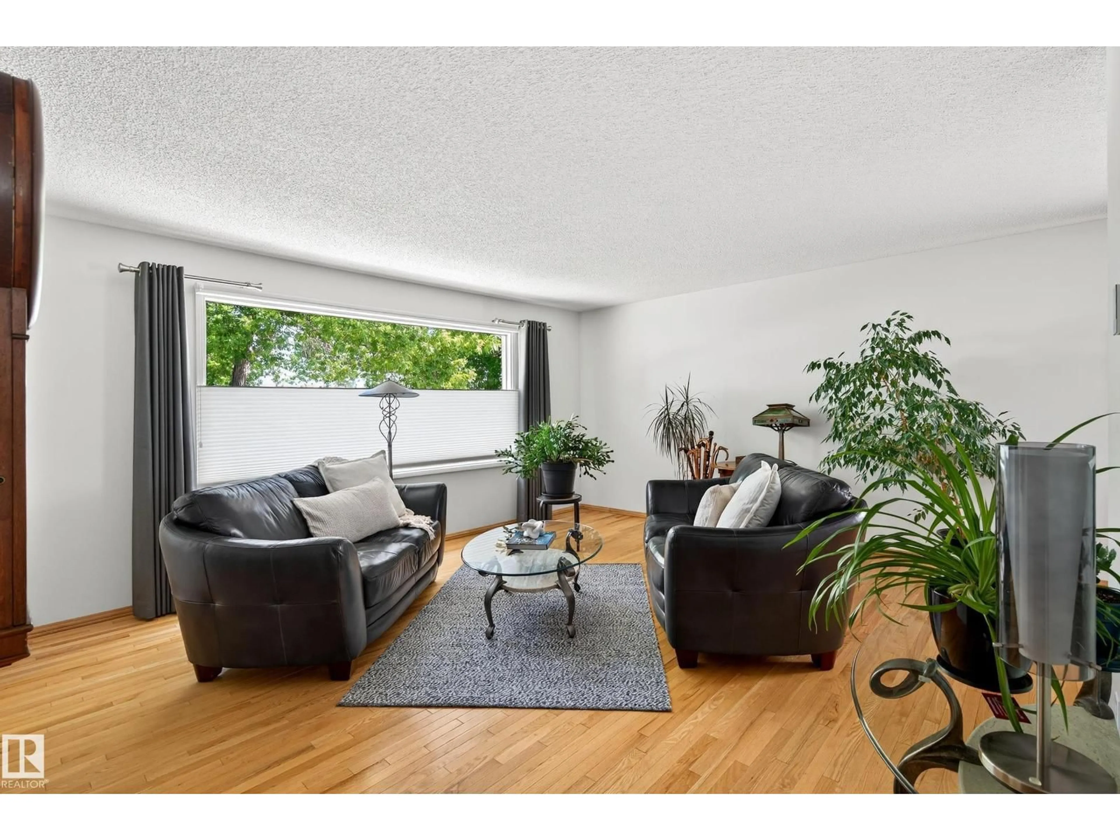 Living room with furniture, wood/laminate floor for 18 MARCHAND PL, St. Albert Alberta T8N1L8