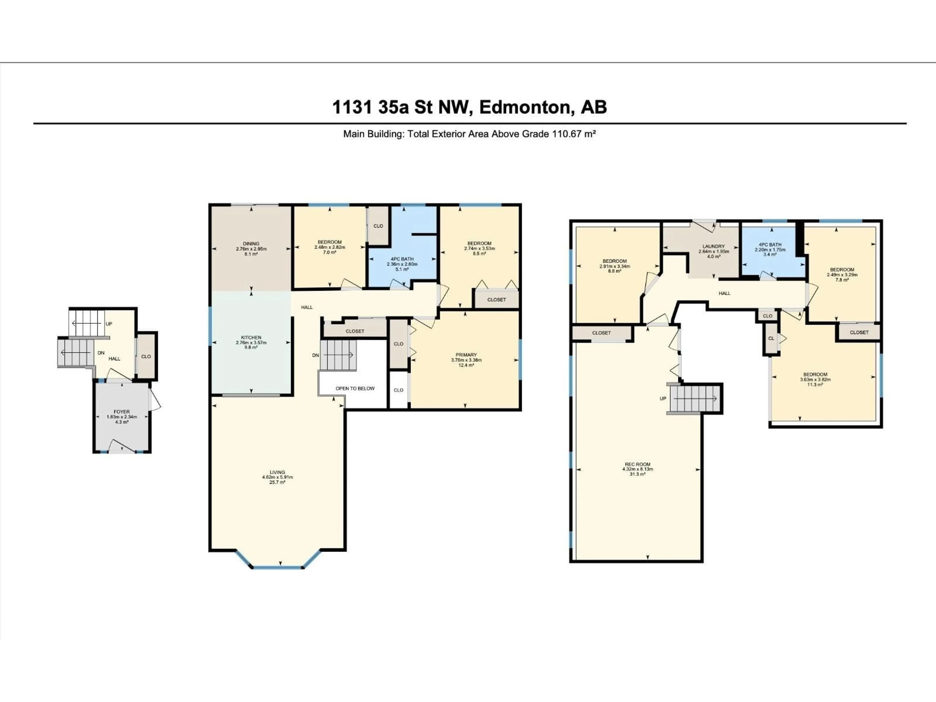 Floor plan for NW - 1131 35A ST, Edmonton Alberta T6L2L4