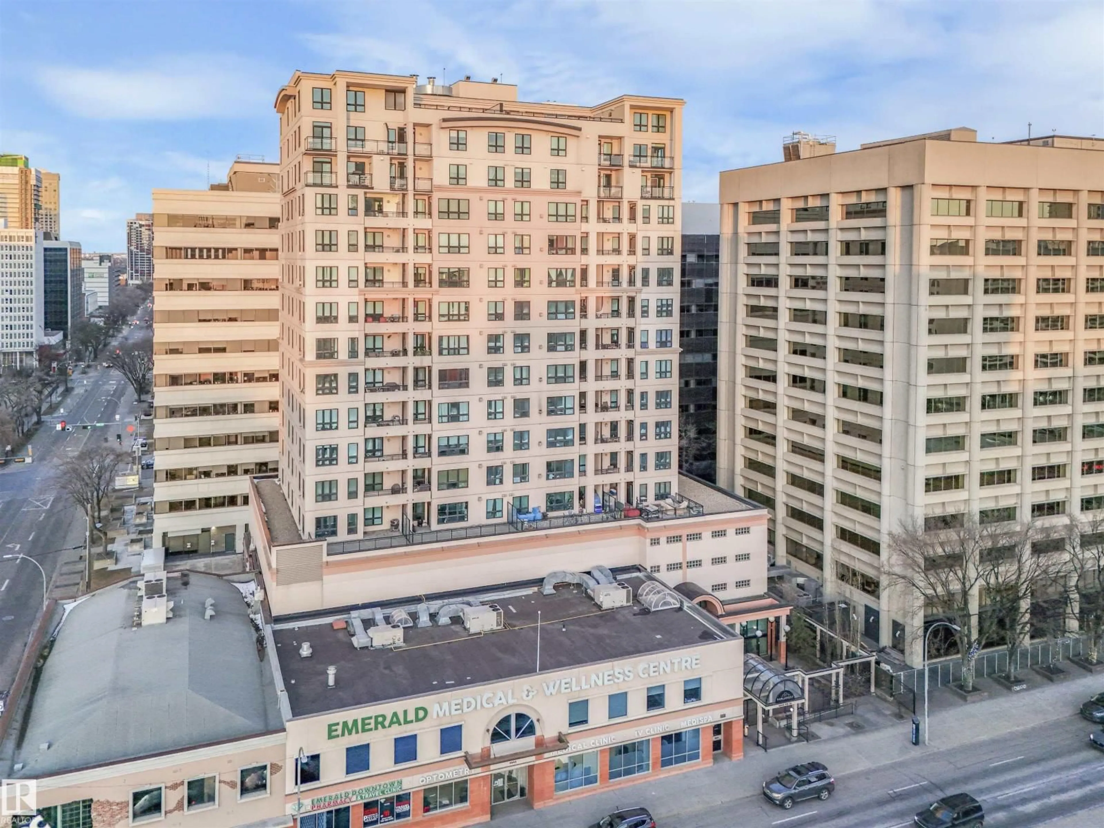 A pic from outside/outdoor area/front of a property/back of a property/a pic from drone, city buildings view from balcony for #SP04 - 9939 109 ST NW, Edmonton Alberta T5K1H6